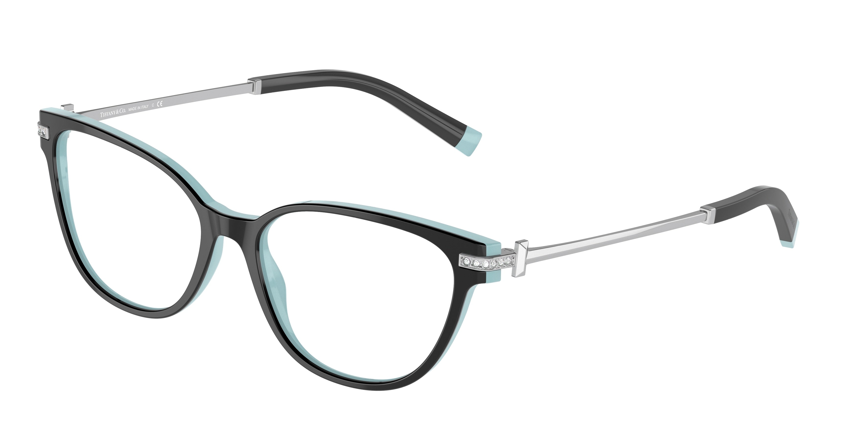 Tiffany TF2223B Cat Eye Eyeglasses 8055-Black On Tiffany Blue 52-140-16 - Color Map Black