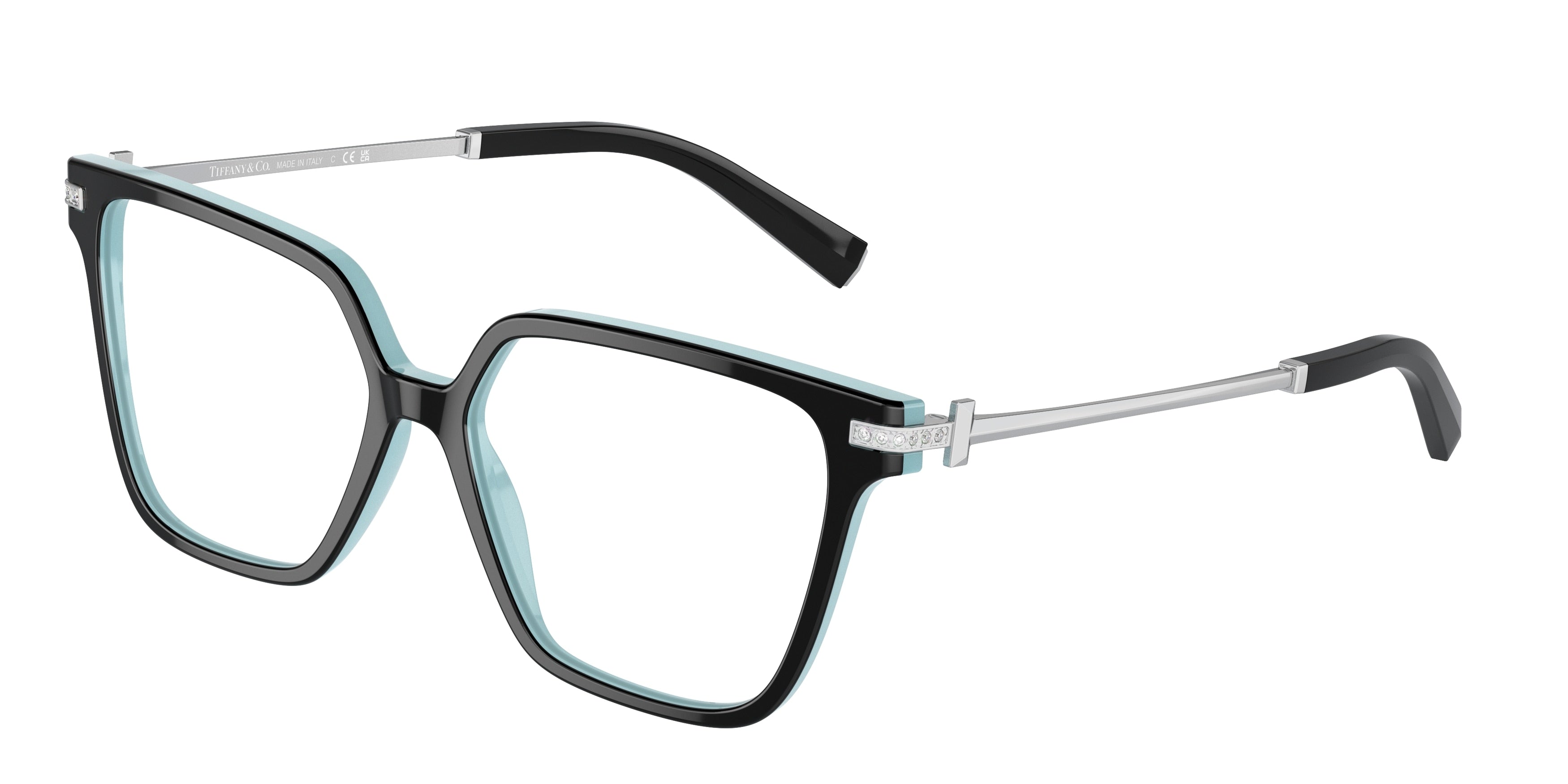Tiffany TF2234B Square Eyeglasses 8055-Black On Tiffany Blue 54-140-15 - Color Map Black