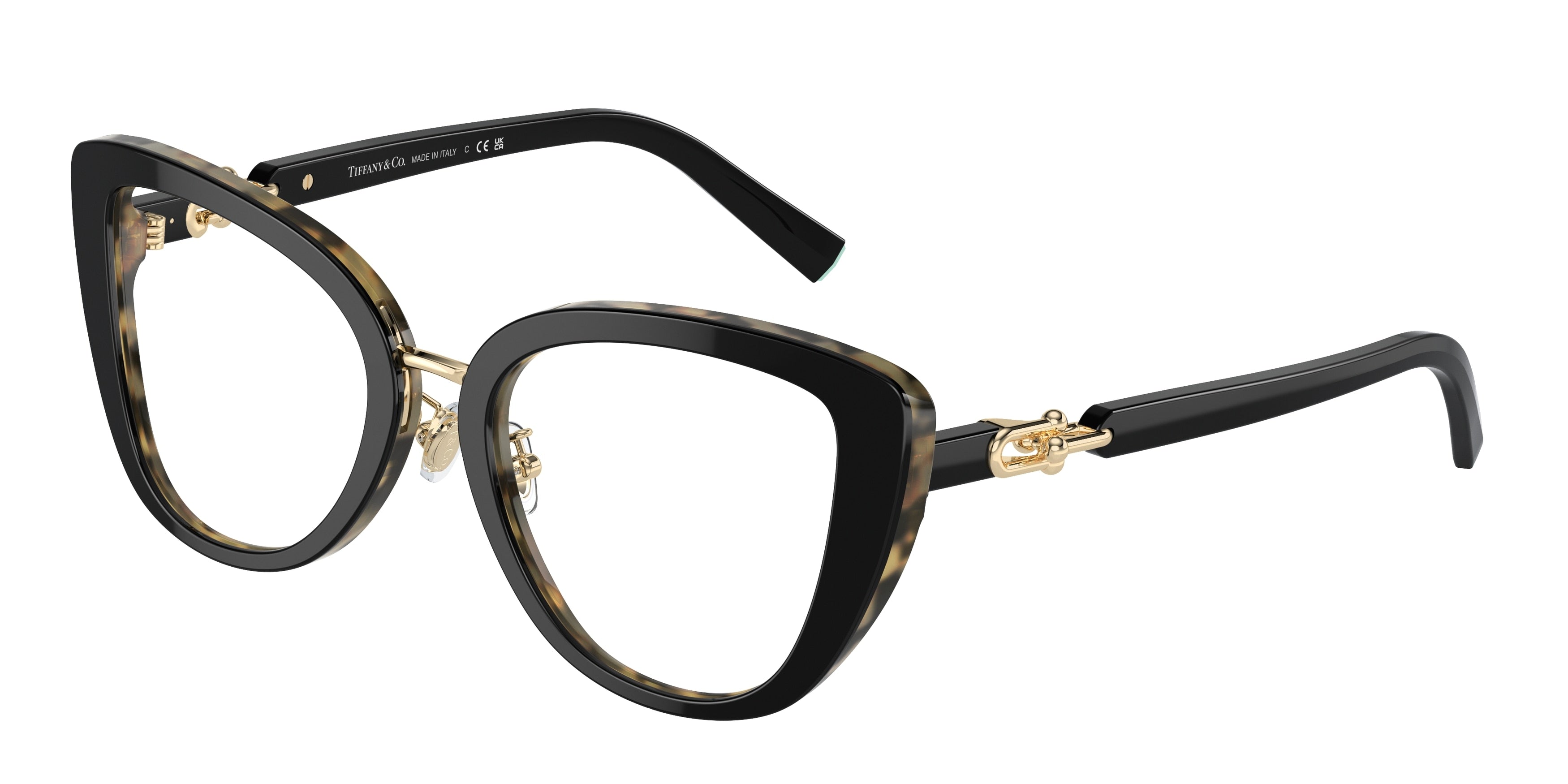 Tiffany TF2242F Cat Eye Eyeglasses 8256-Black On Yellow Havana 52-140-19 - Color Map Black