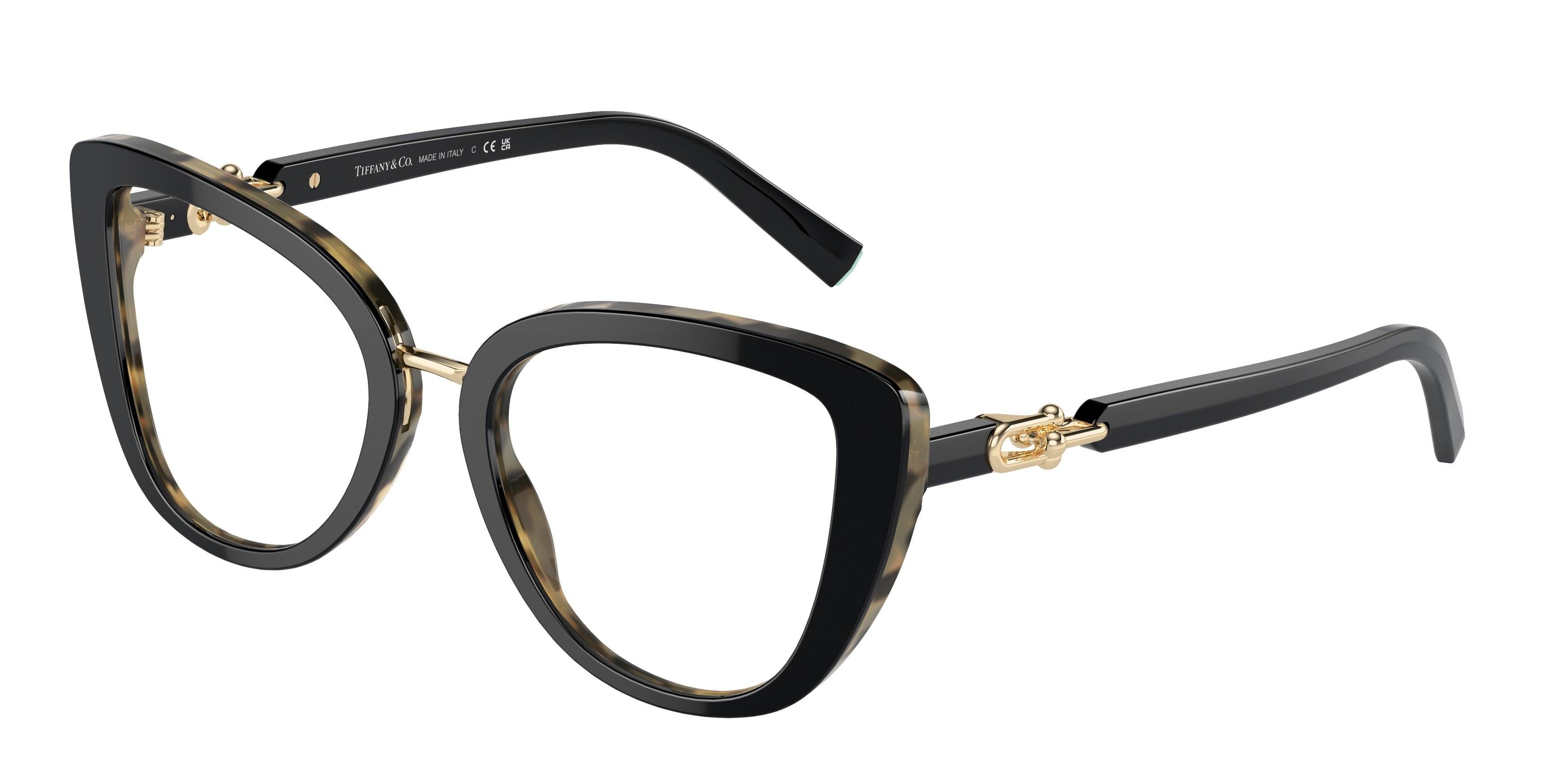 Tiffany TF2242 Cat Eye Eyeglasses 8256-Black On Yellow Havana 52-140-19 - Color Map Black