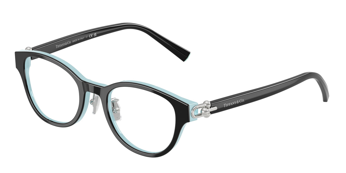 Tiffany TF2273D Round Eyeglasses 8055-Black On Tiffany Blue 48-140-20 - Color Map Black