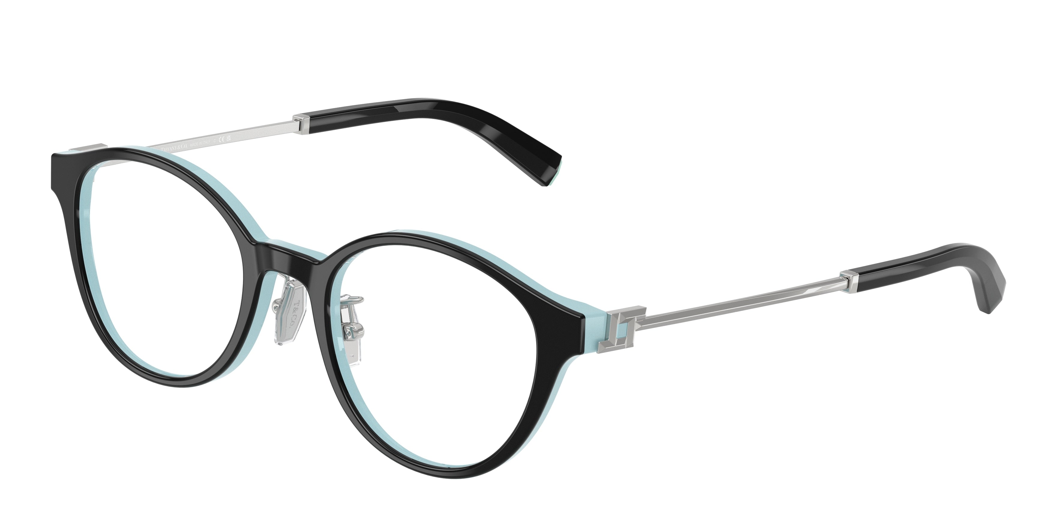 Tiffany TF2275D Round Eyeglasses 8055-Black On Tiffany Blue 48-140-20 - Color Map Black