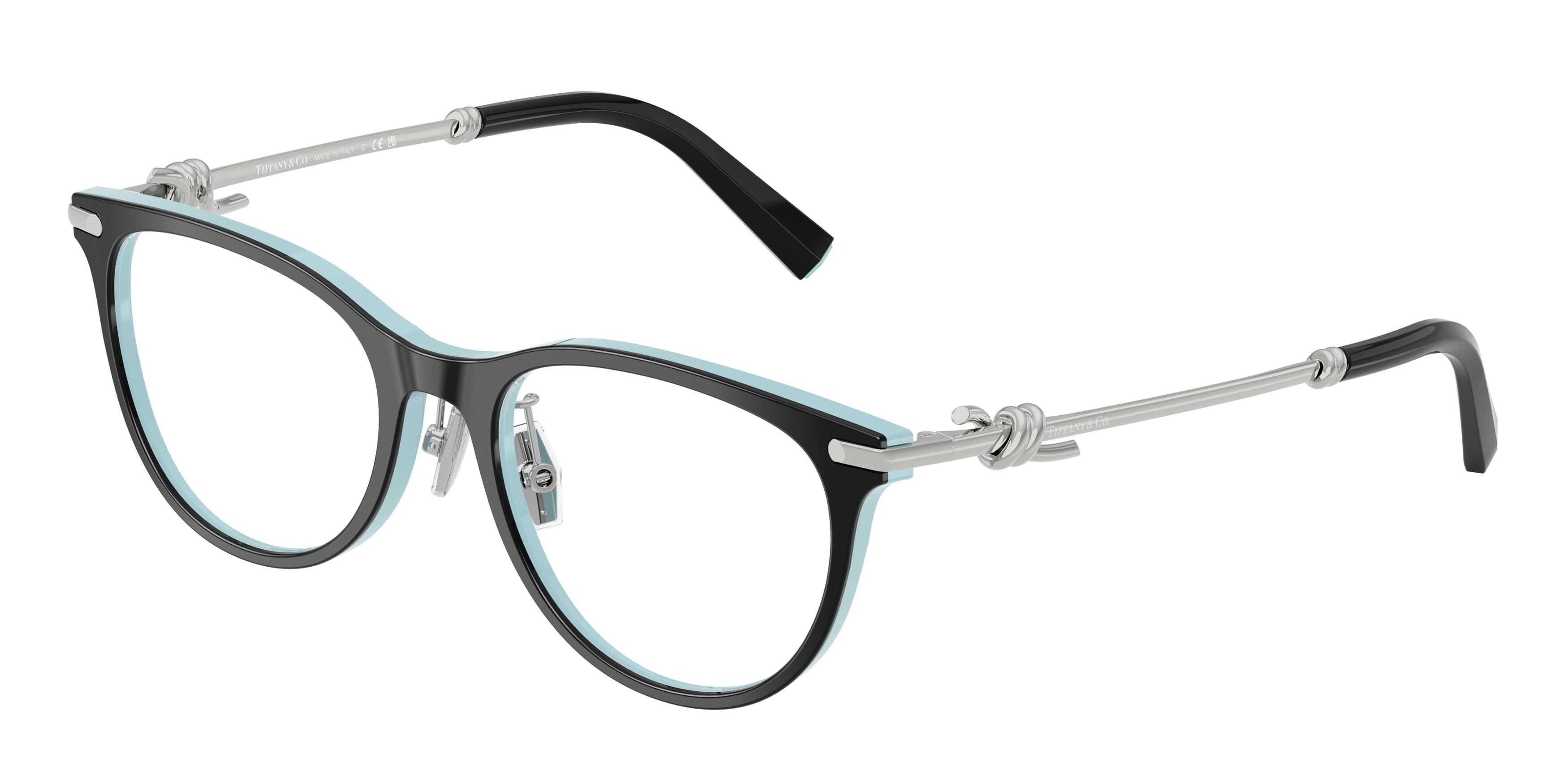 Tiffany TF2279D Round Eyeglasses 8055-Black On Tiffany Blue 52-145-18 - Color Map Black
