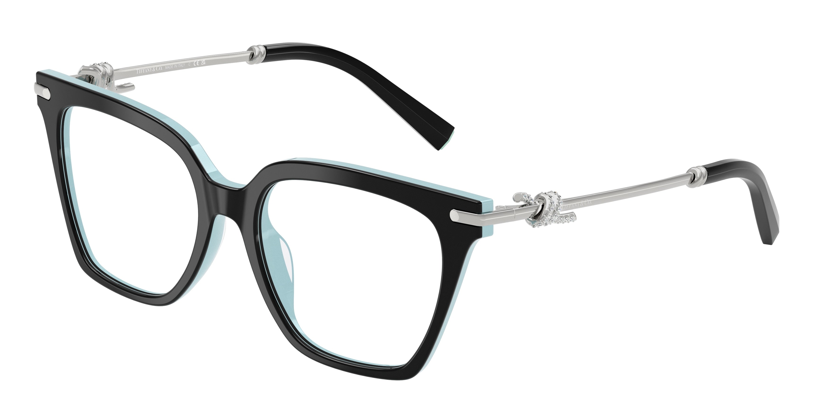 Tiffany TF2284B Square Eyeglasses 8055-Black On Tiffany Blue 53-140-17 - Color Map Black