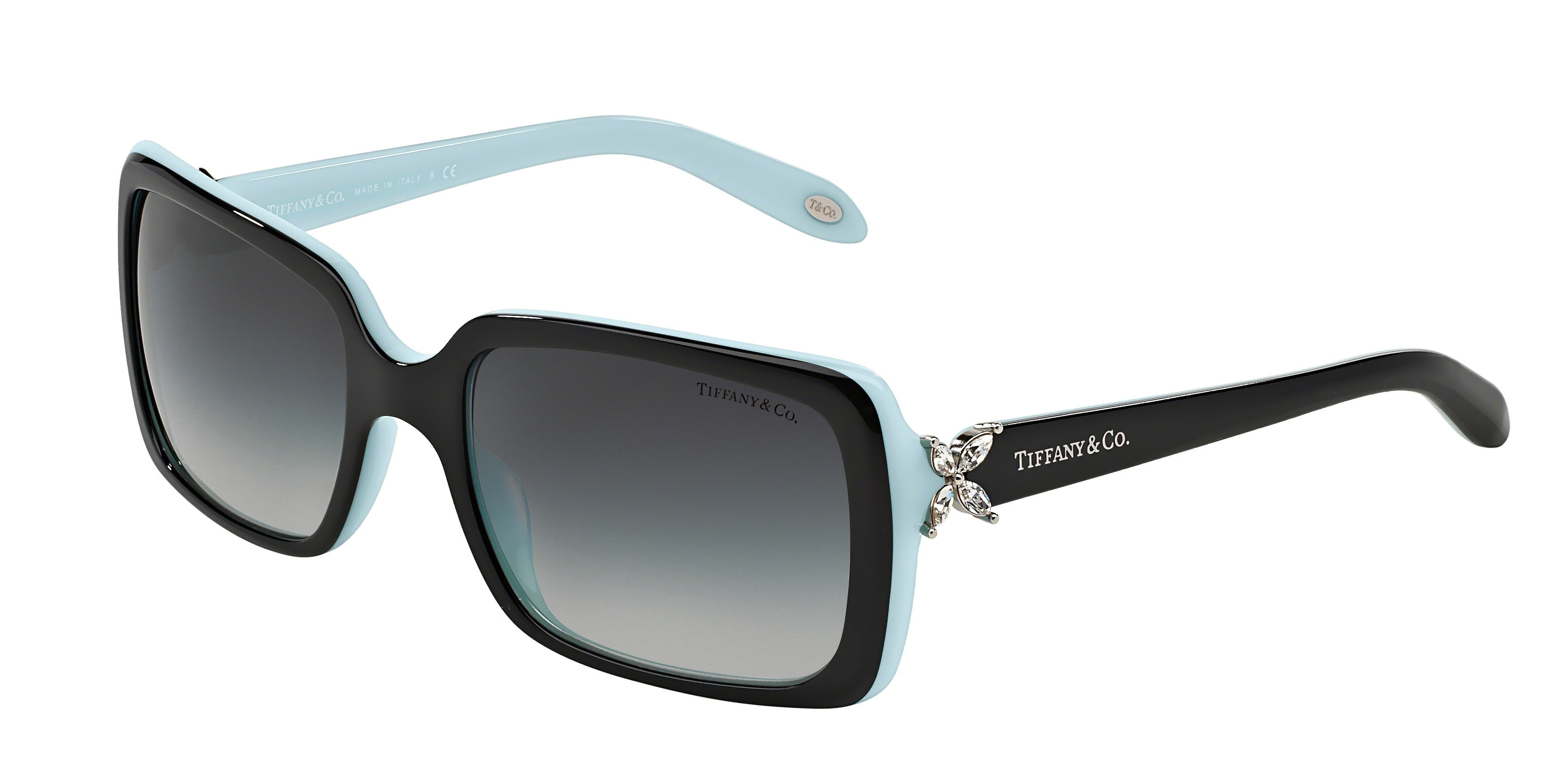 Tiffany TF4047B Rectangle Sunglasses 80553C-Black On Tiffany Blue 55-130-19 - Color Map Black