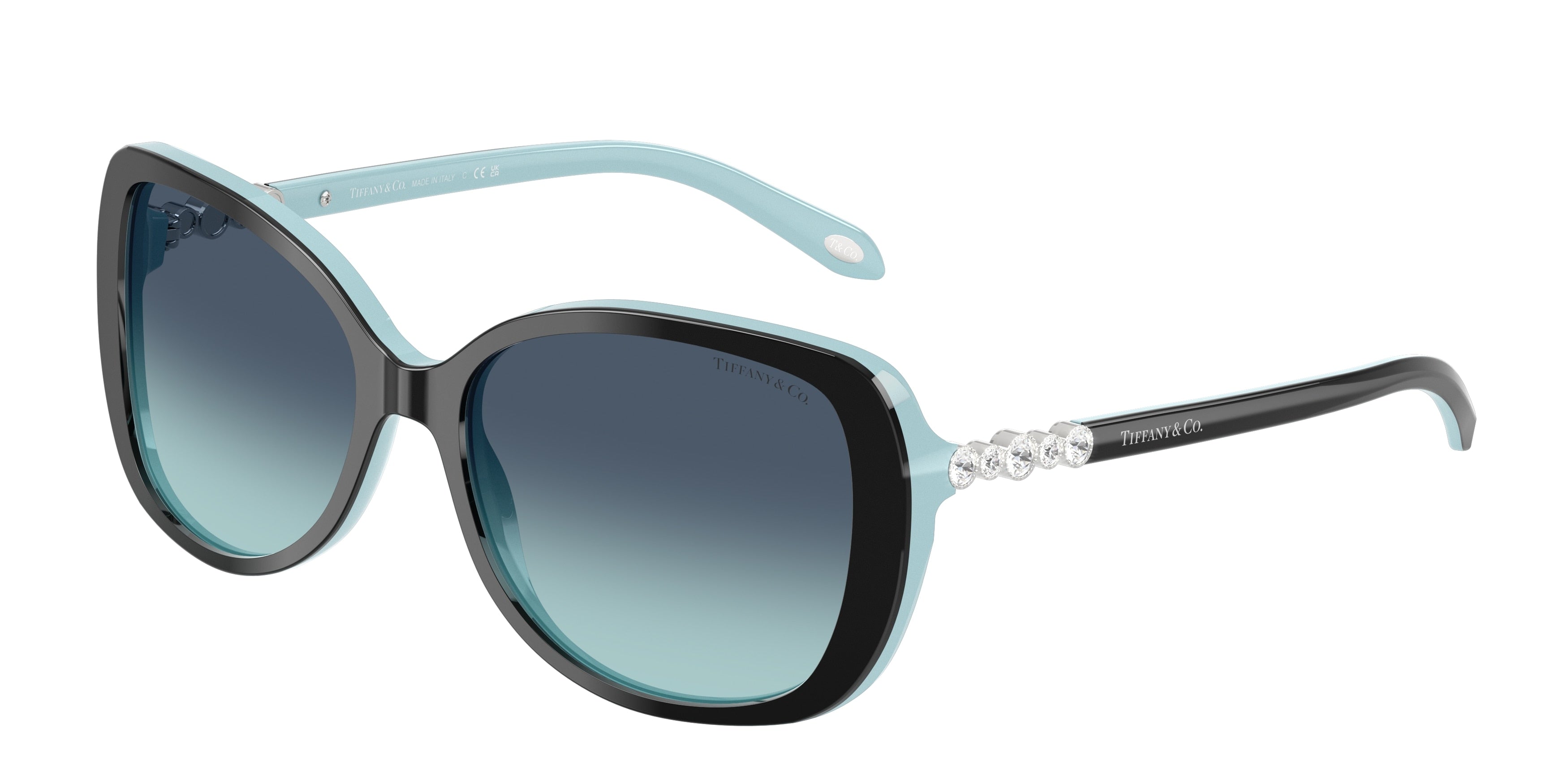 Tiffany TF4121B Rectangle Sunglasses 80559S-Black On Tiffany Blue 55-140-16 - Color Map Black