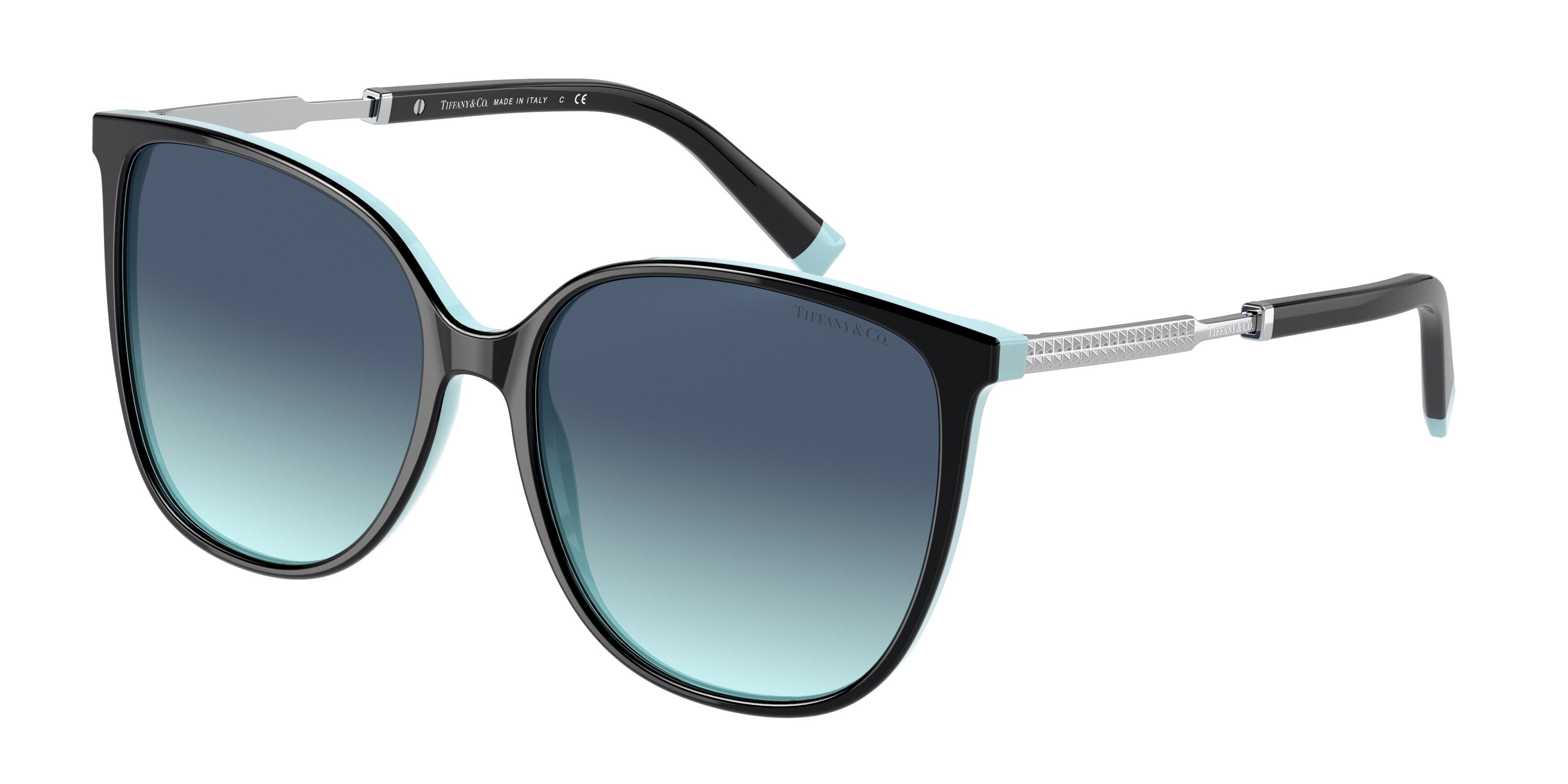 Tiffany TF4184 Square Sunglasses  80559S-Black On Tiffany Blue 57-145-16 - Color Map Black