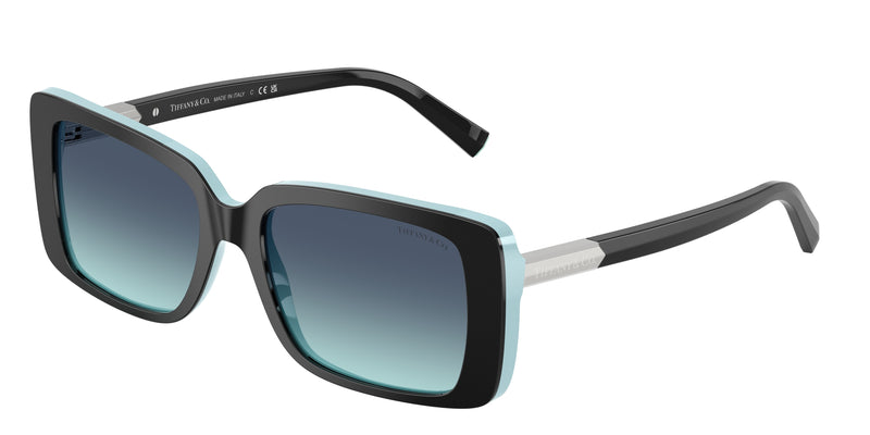 Tiffany TF4249F Rectangle Sunglasses 80559S-Black On Tiffany Blue 55-140-17 - Color Map Black