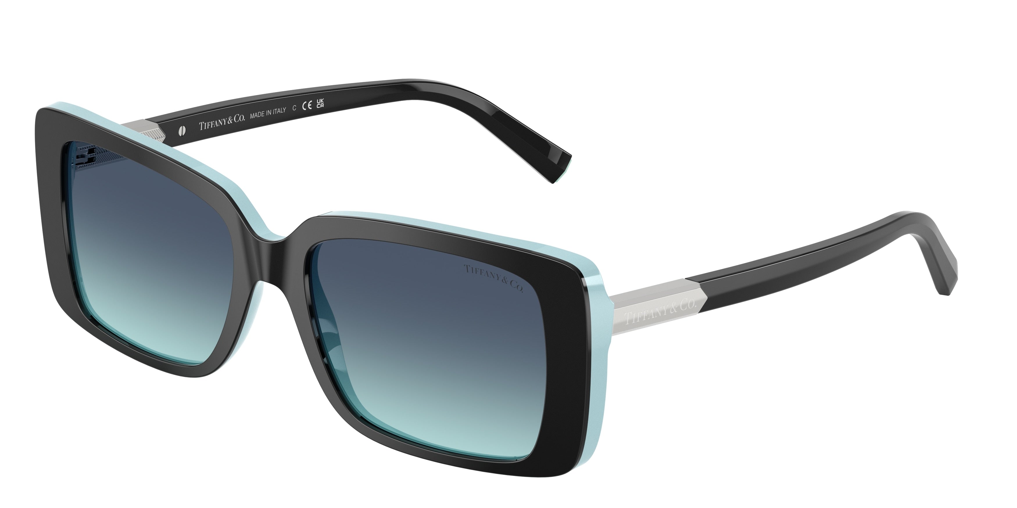 Tiffany TF4249 Rectangle Sunglasses  80559S-Black On Tiffany Blue 55-140-17 - Color Map Black