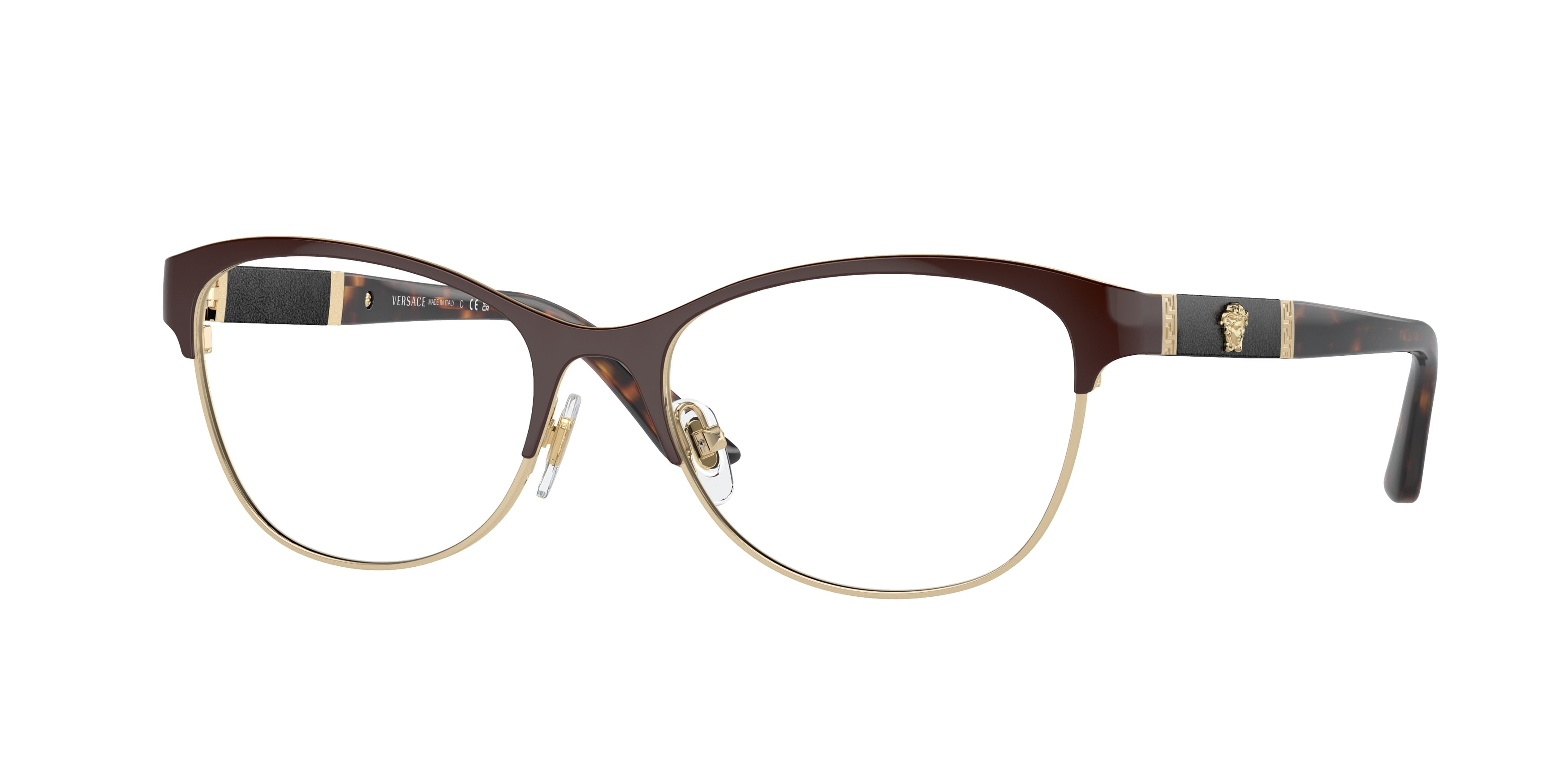 Versace VE1233Q Irregular Eyeglasses 1344-Brown/Pale Gold 53-140-17 - Color Map Brown
