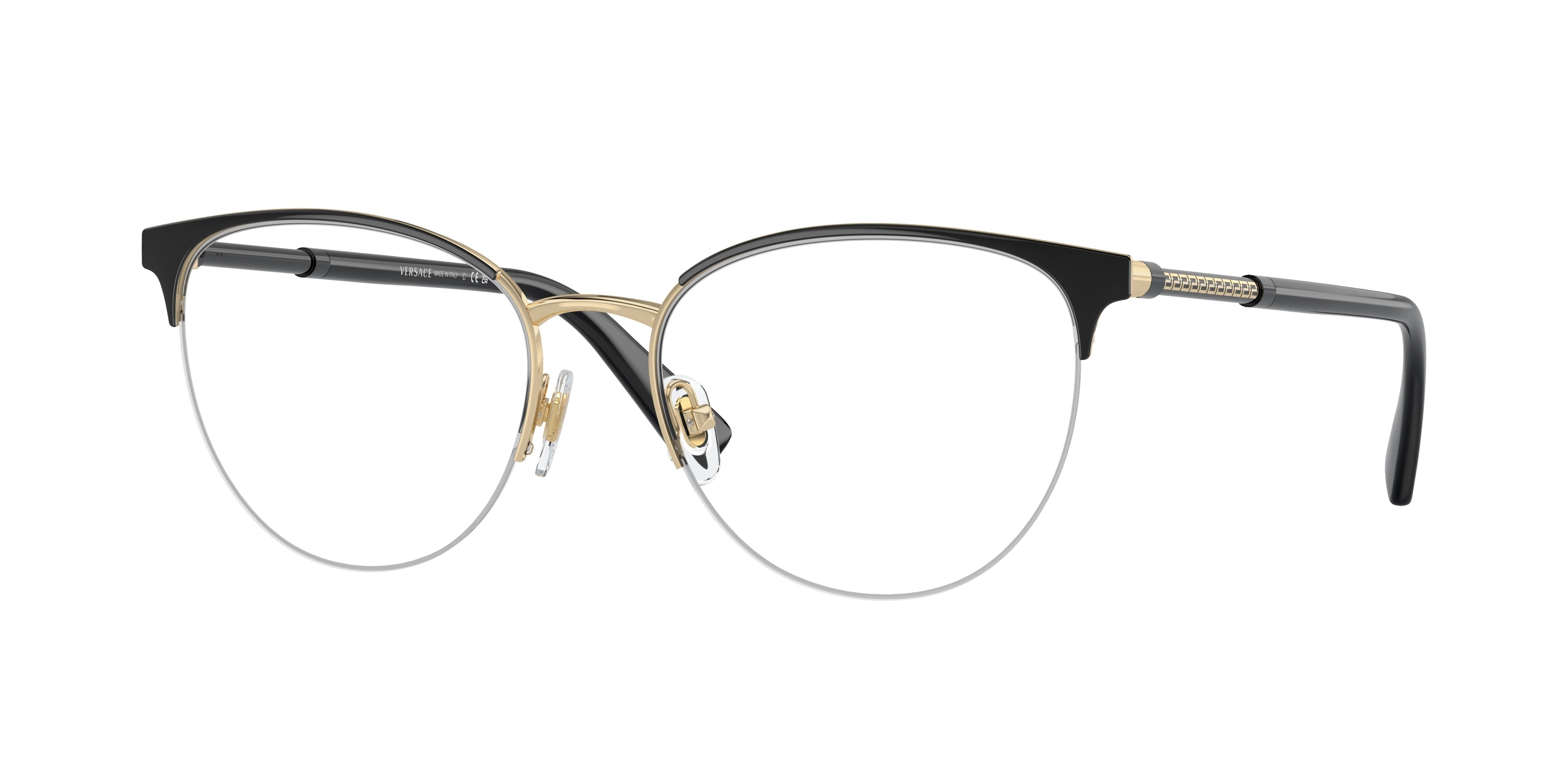 Versace VE1247 Phantos Eyeglasses 1252-Black/Pale Gold 52-140-17 - Color Map Black