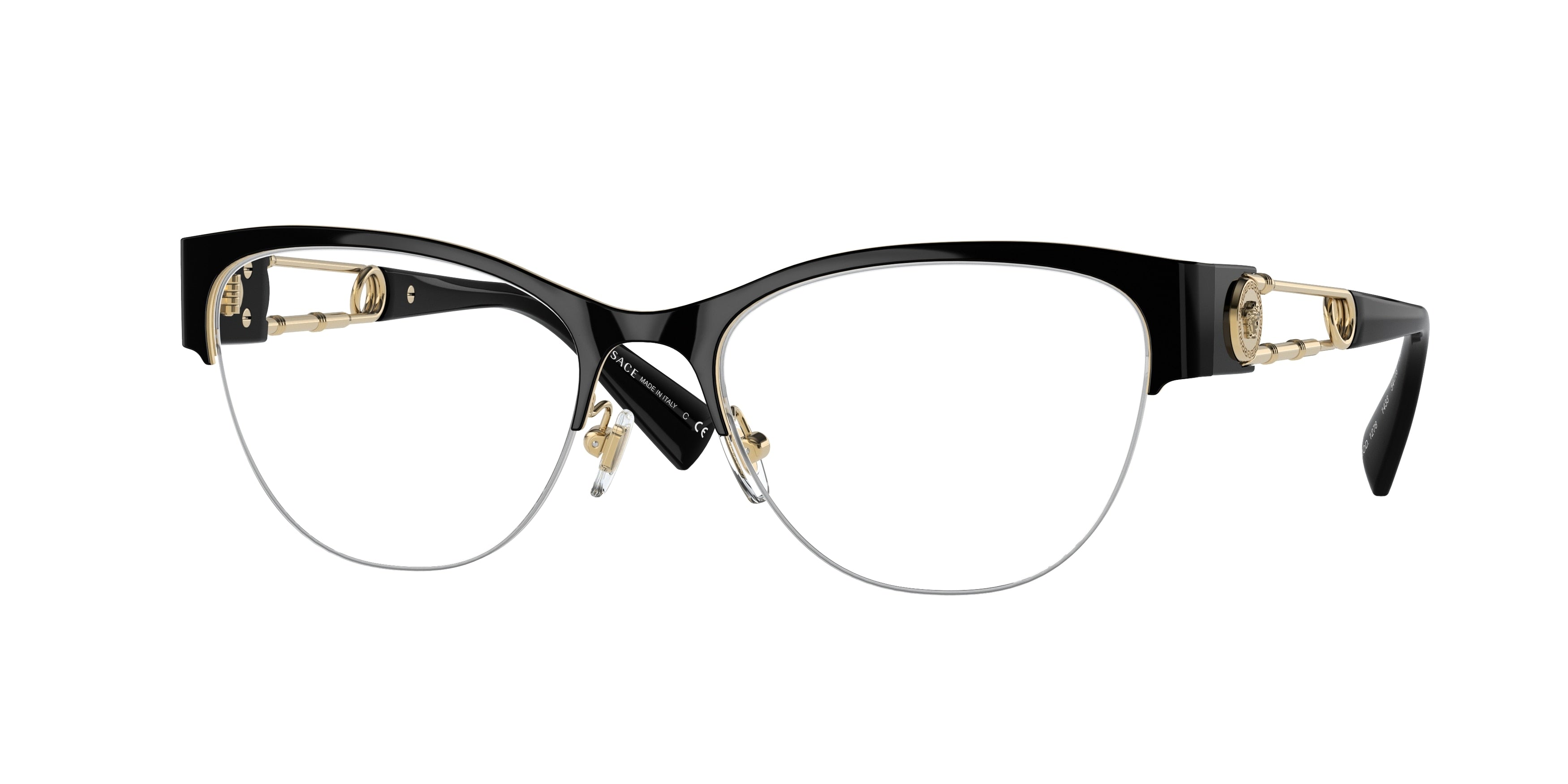 Versace VE1278 Pillow Eyeglasses 1433-Black/Gold 54-140-18 - Color Map Black