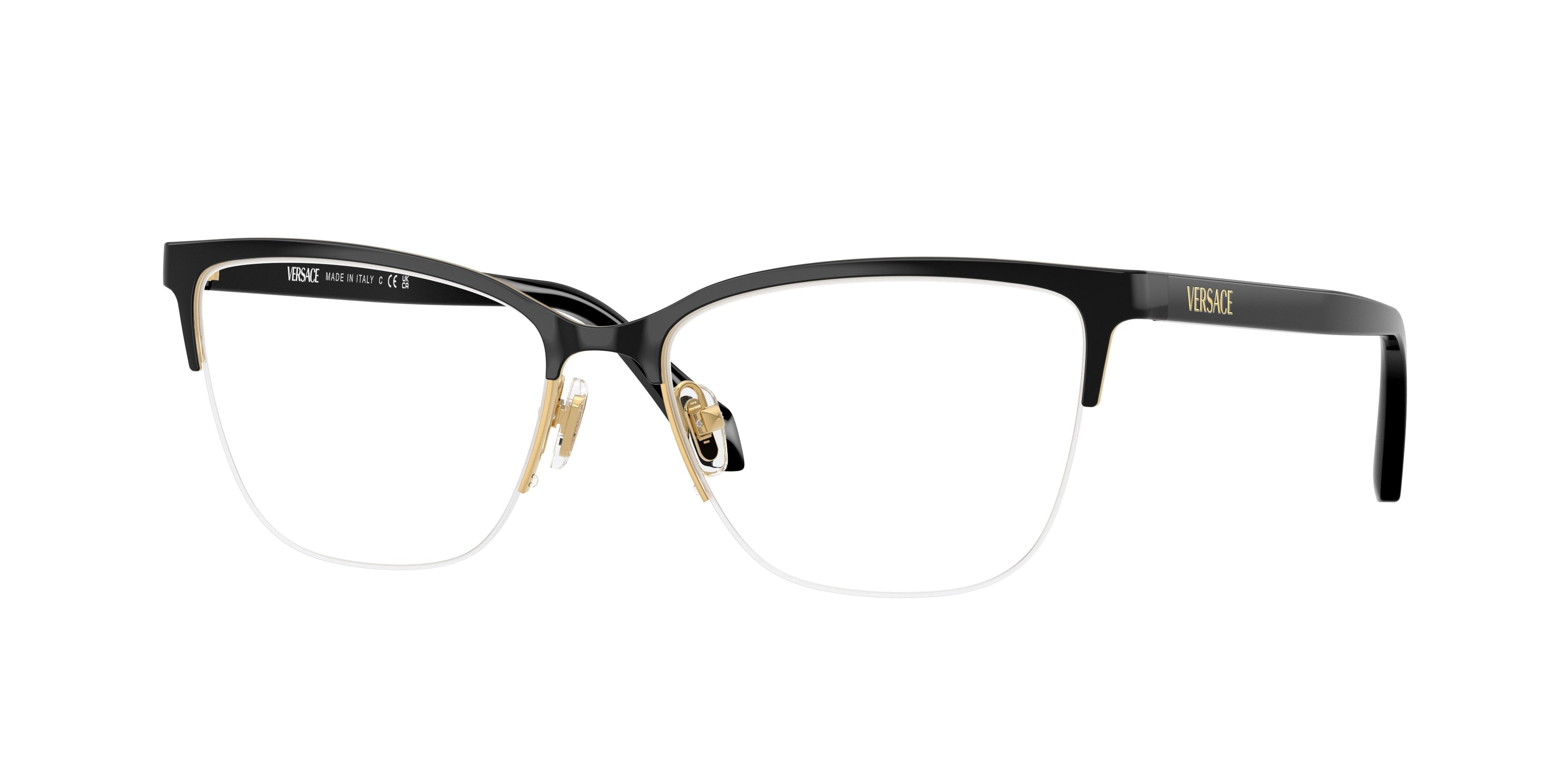 Versace VE1304 Cat Eye Eyeglasses 1433-Gold Black 54-140-16 - Color Map Gold
