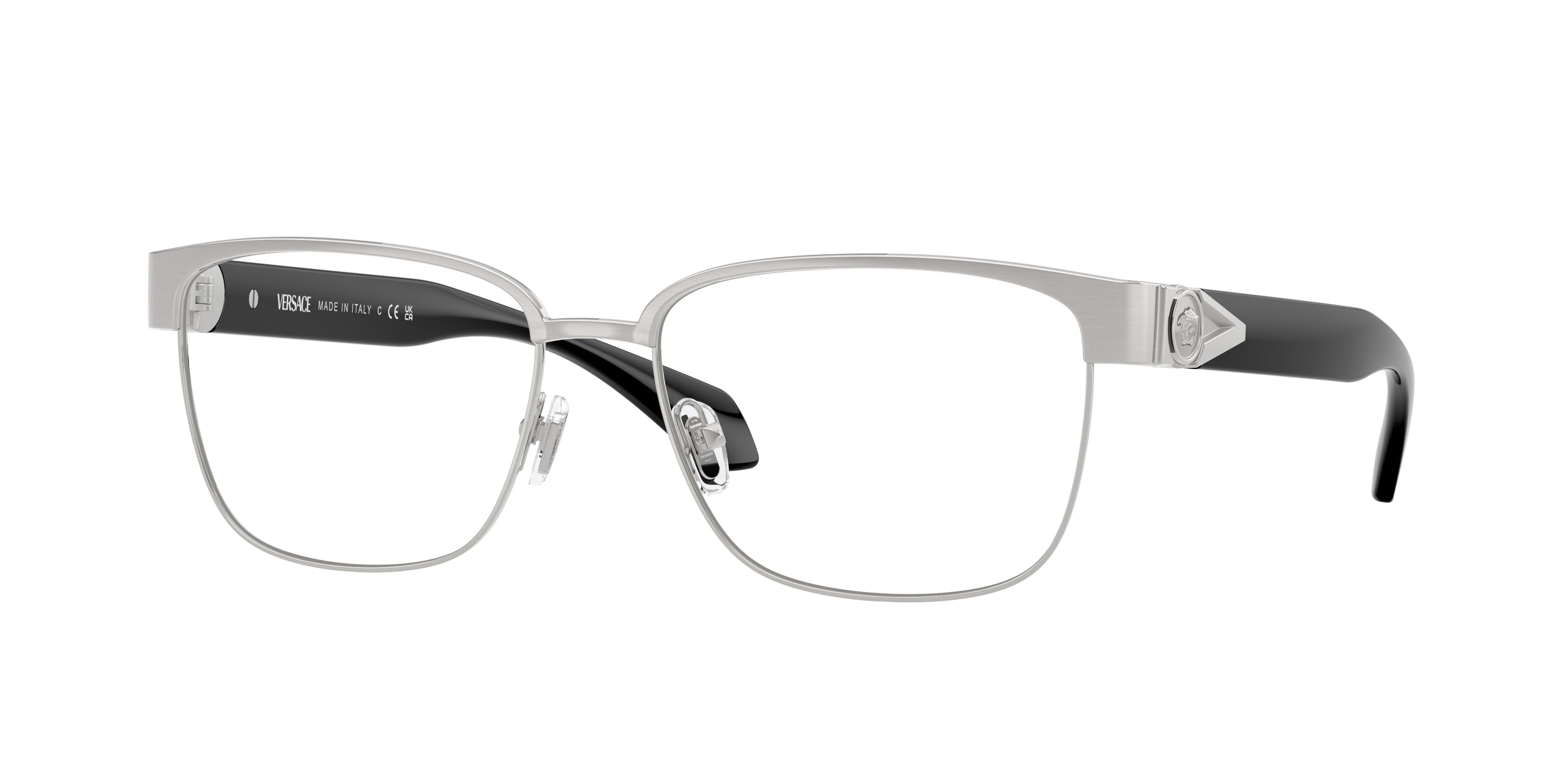 Versace VE1306 Square Eyeglasses 1266-Silver Brushed 57-140-16 - Color Map Silver