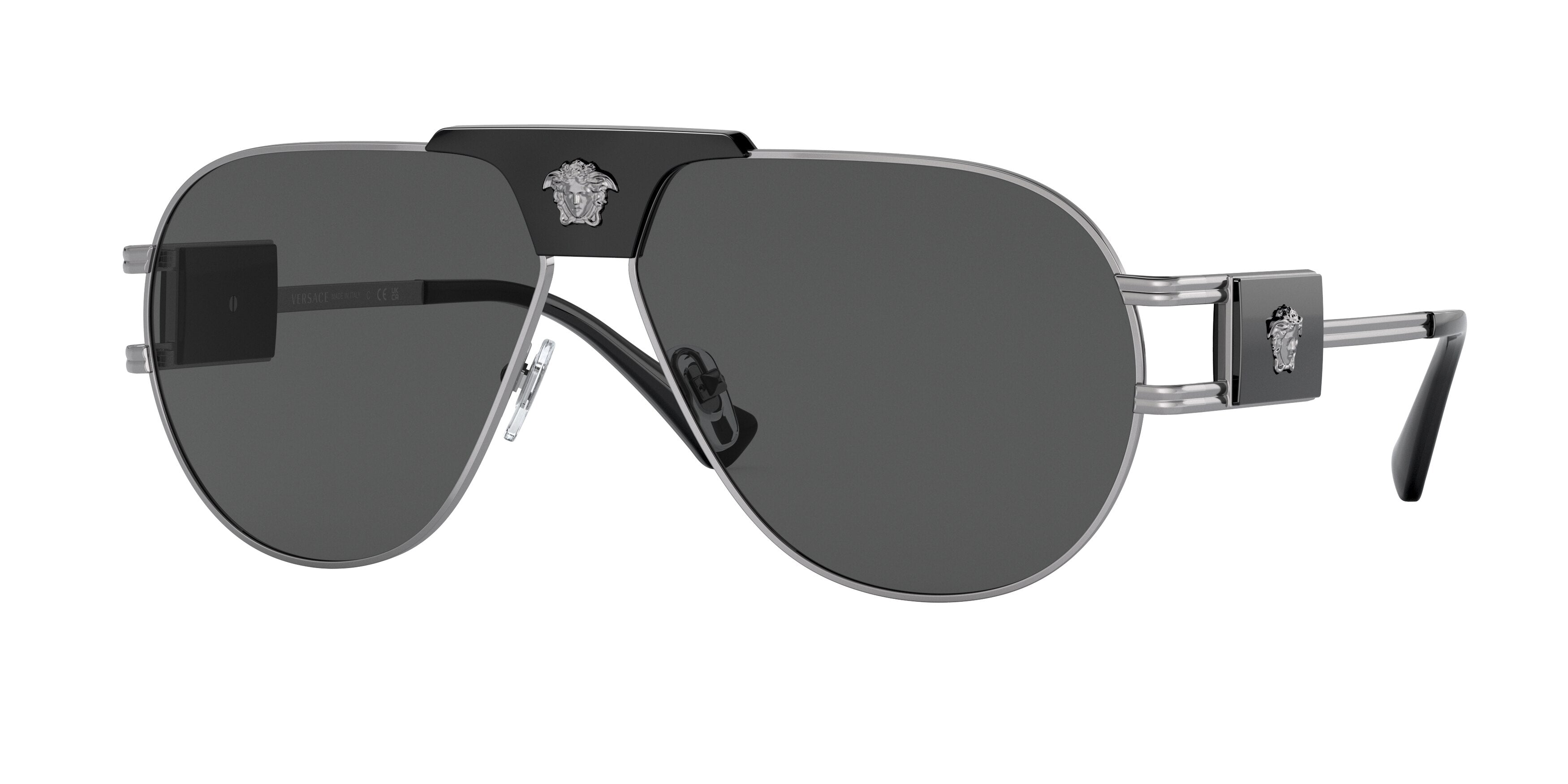 Versace VE2252 Pilot Sunglasses 100187-Gunmetal 63-145-12 - Color Map Grey