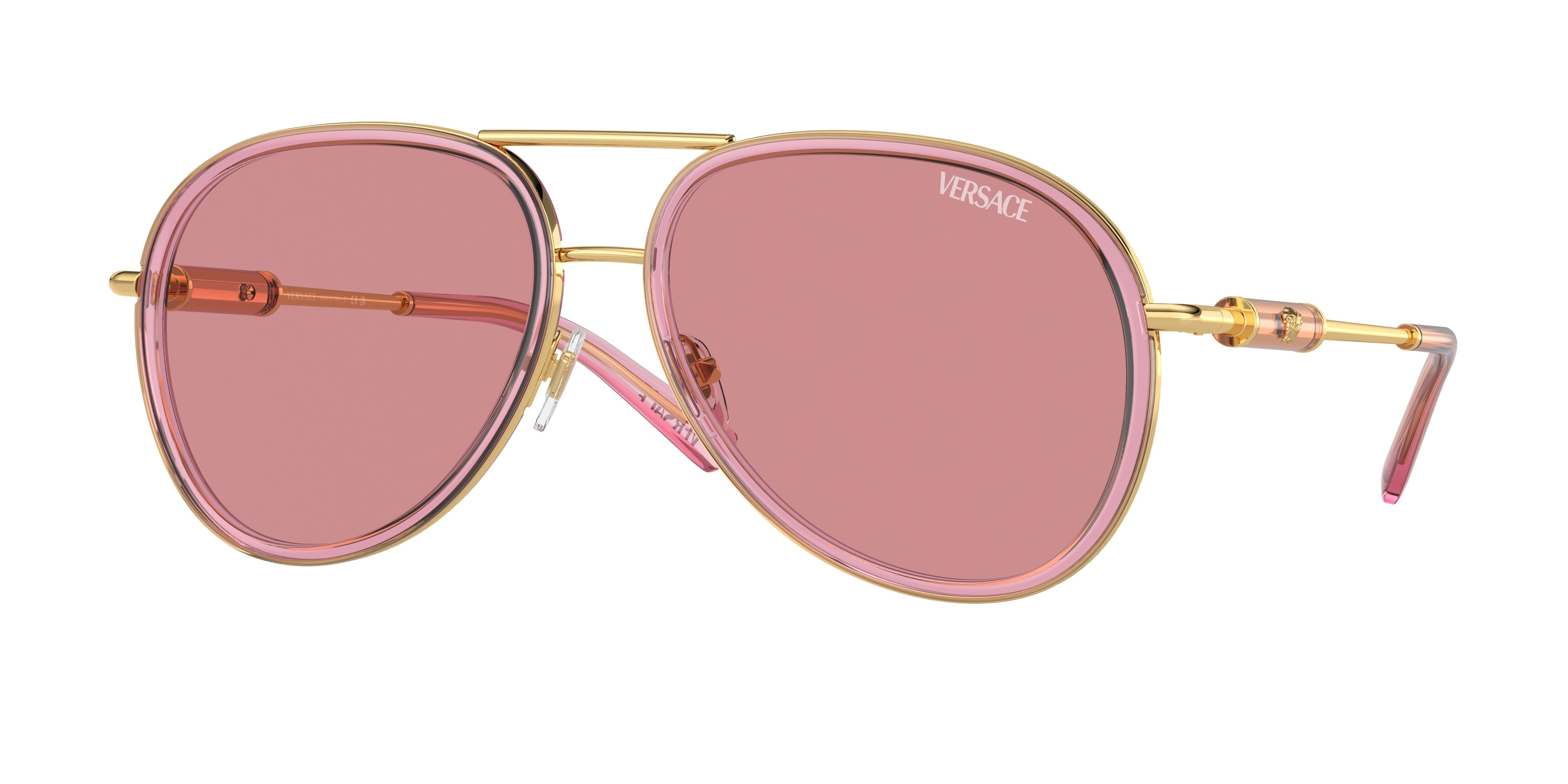 Versace VE2260 Pilot Sunglasses 100284-Pink Transparent 60-140-16 - Color Map Pink