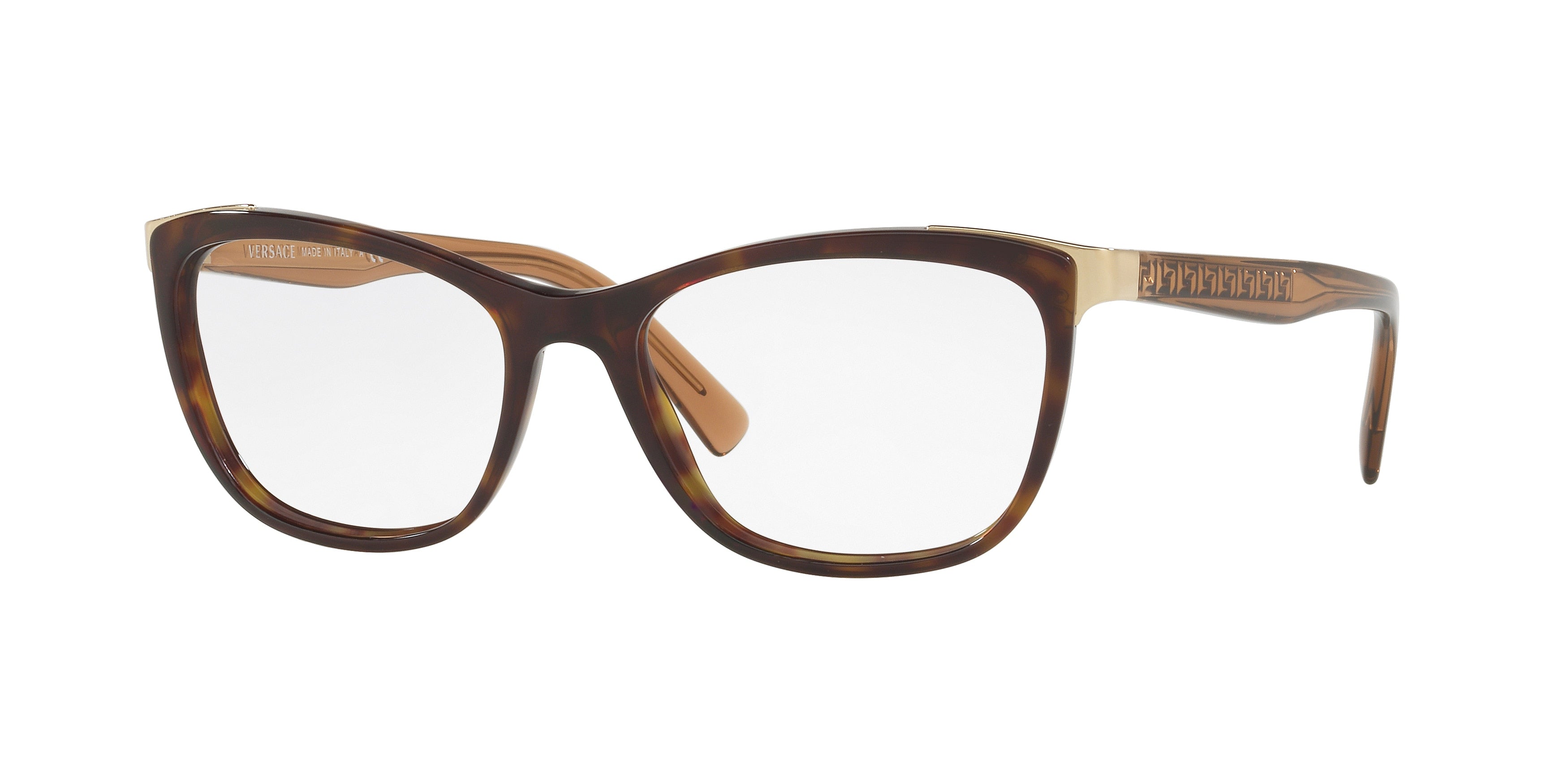 Versace VE3255 Cat Eye Eyeglasses 108-Dark Havana 54-140-17 - Color Map Brown