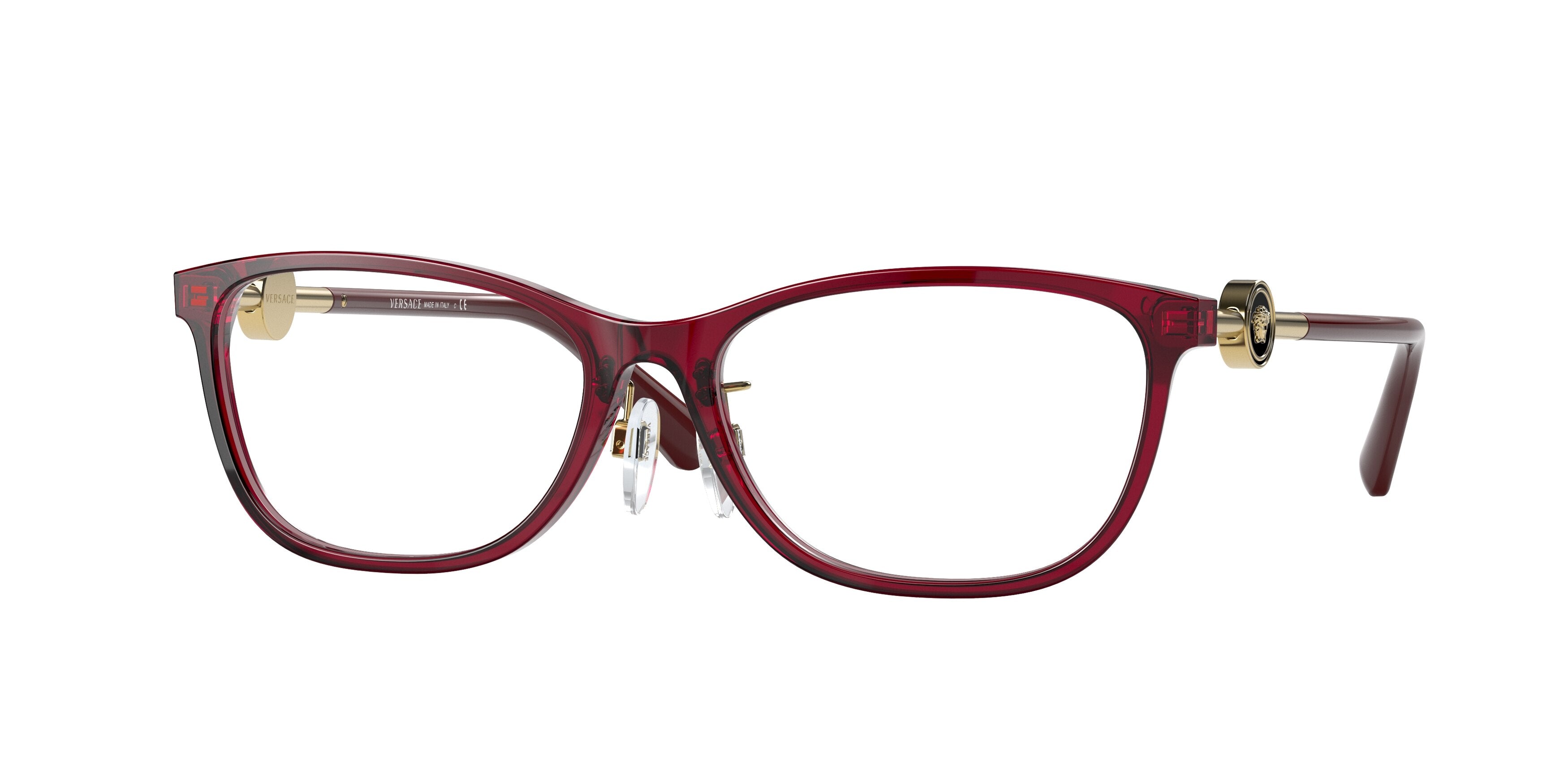 Versace VE3297D Phantos Eyeglasses 388-Transparent Red 55-140-16 - Color Map Red