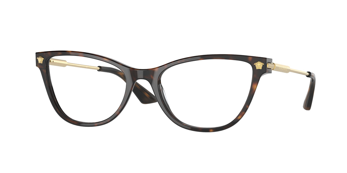 Versace VE3309 Cat Eye Eyeglasses 108-Havana 54-140-18 - Color Map Tortoise