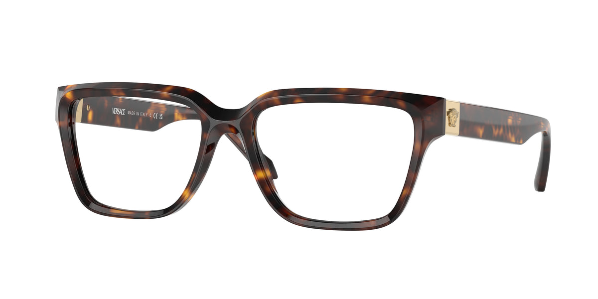 Versace VE3357 Rectangle Eyeglasses 108-Havana 55-145-17 - Color Map Tortoise