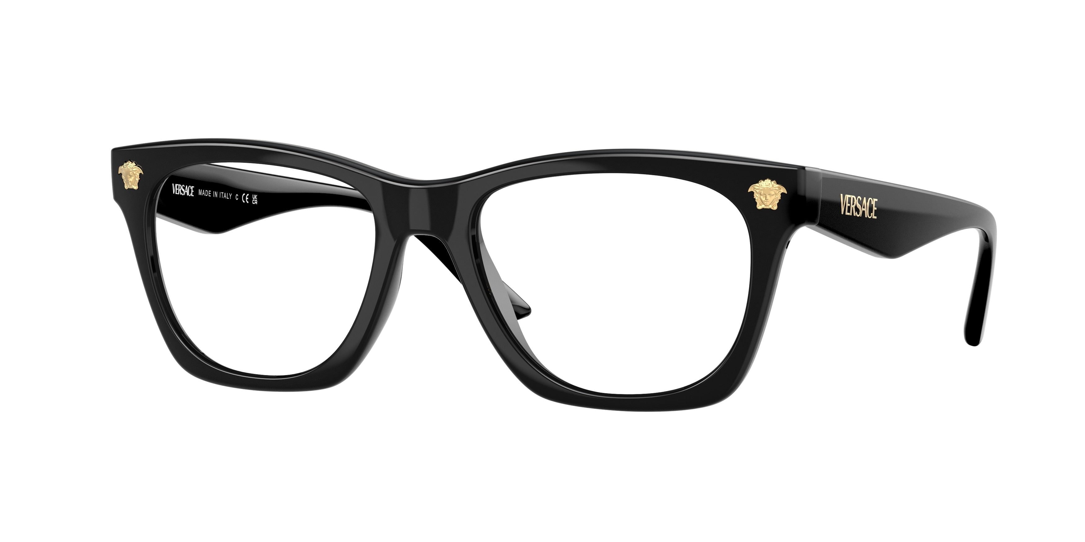 Versace VE3363U Square Eyeglasses  GB1-Black 52-145-18 - Color Map Black