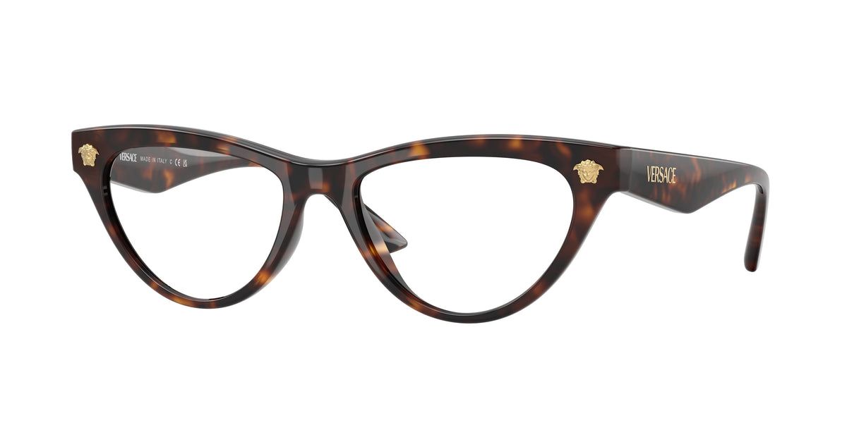Versace VE3364U Cat Eye Eyeglasses 108-Havana 52-145-17 - Color Map Tortoise