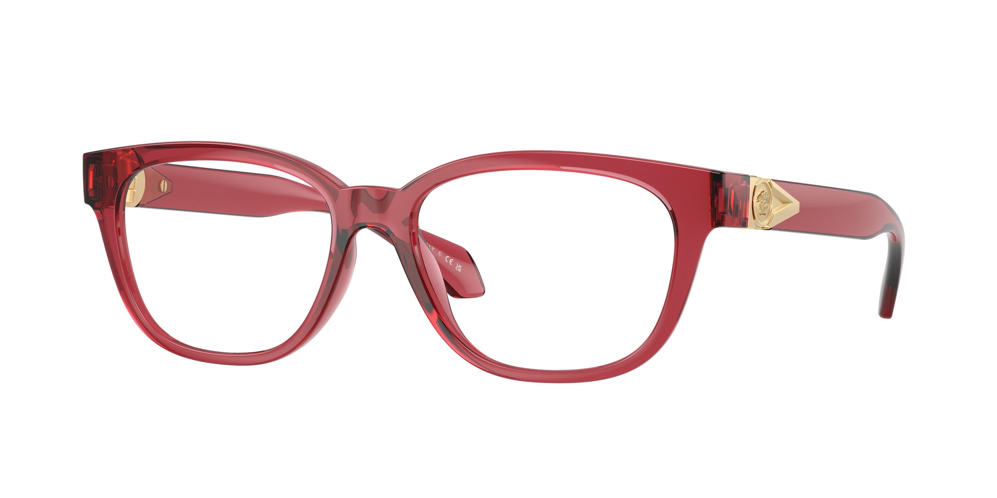 Versace VE3376U Round Eyeglasses 5523-Transparent Red 53-140-16 - Color Map Red