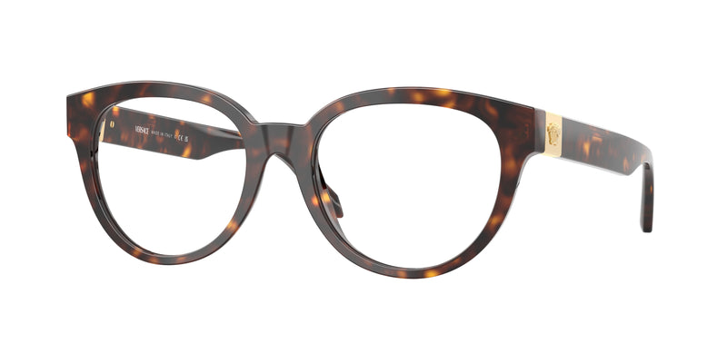Versace VE3384F Round Eyeglasses 108-Havana 53-140-18 - Color Map Tortoise