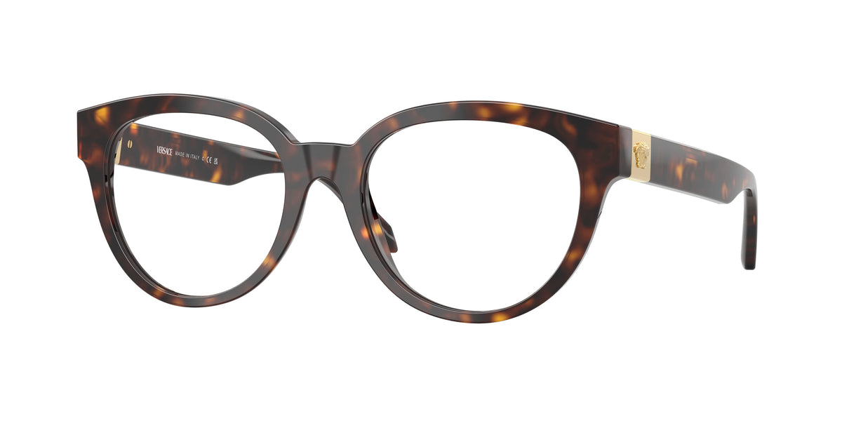 Versace VE3384 Round Eyeglasses 108-Havana 53-140-18 - Color Map Tortoise
