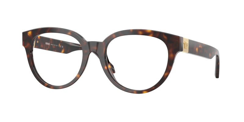 Versace VE3384 Round Eyeglasses 108-Havana 53-140-18 - Color Map Tortoise