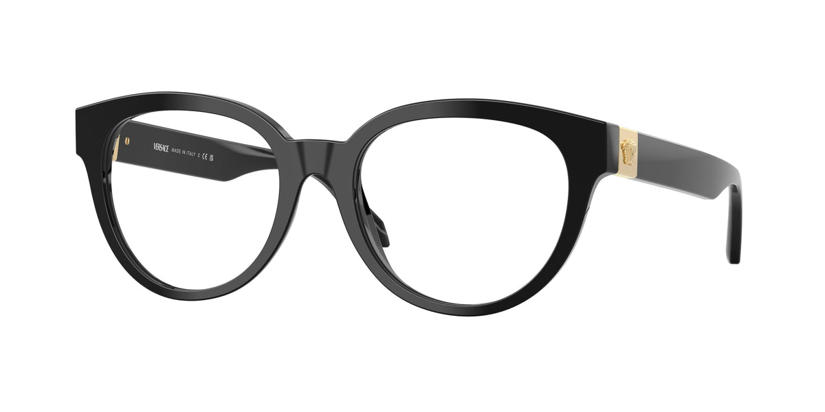 Versace VE3384 Round Eyeglasses GB1-Black 53-140-18 - Color Map Black