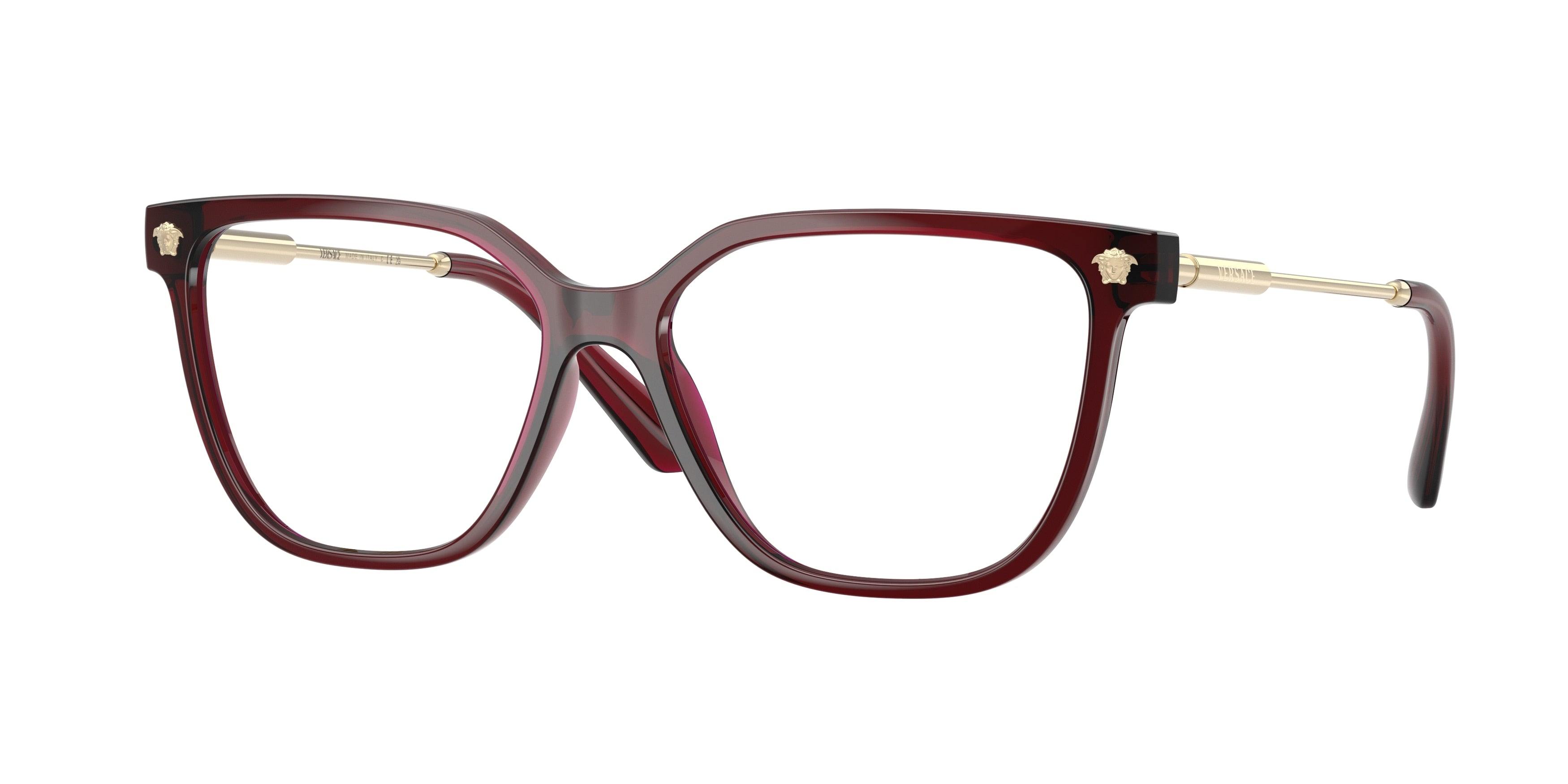 Versace VE3388U Square Eyeglasses 5538-Cherry Transparent 55-140-15 - Color Map Red