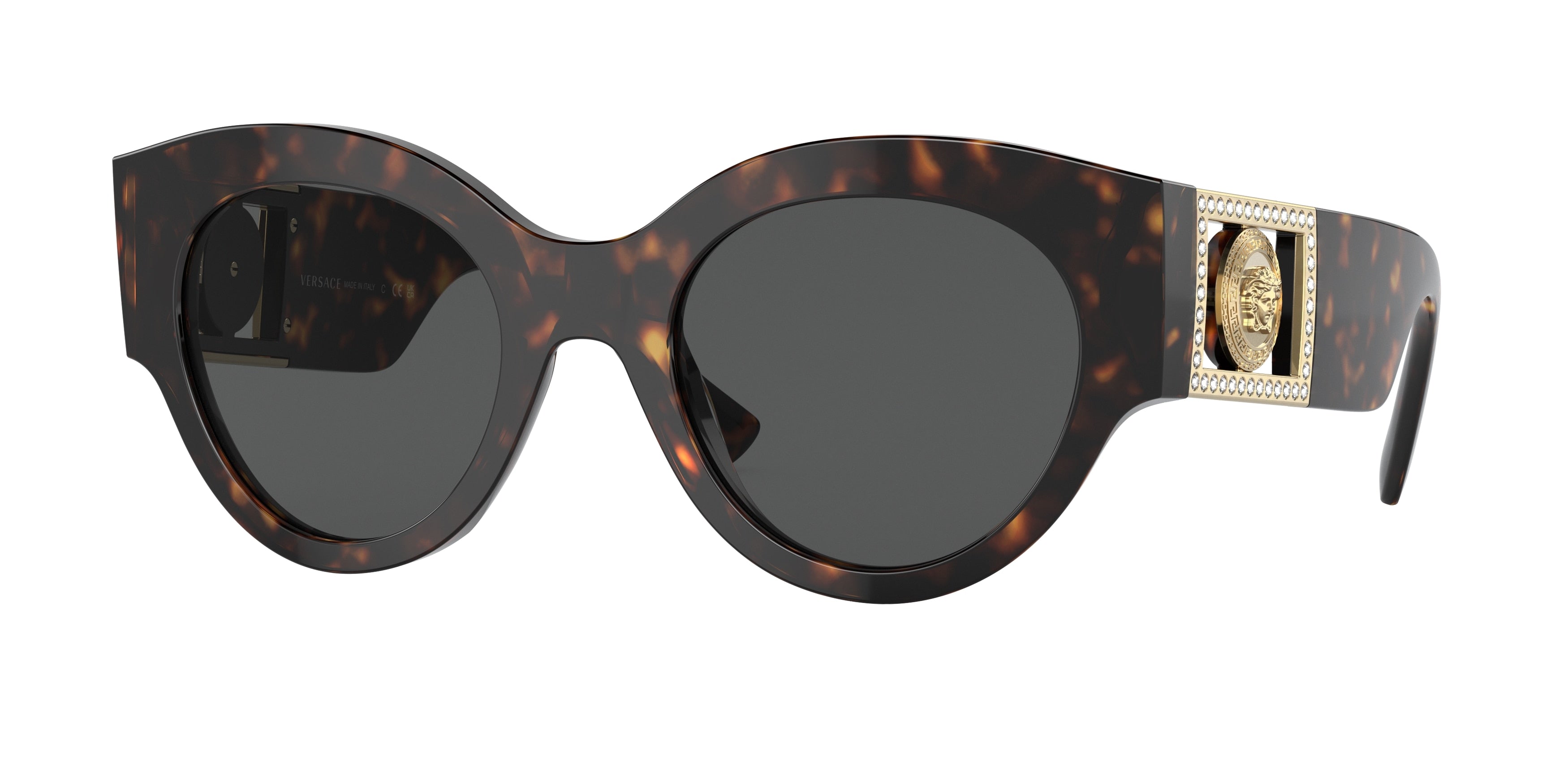 Versace VE4438BF Round Sunglasses 108/87-Dark Havana 52-145-22 - Color Map Brown