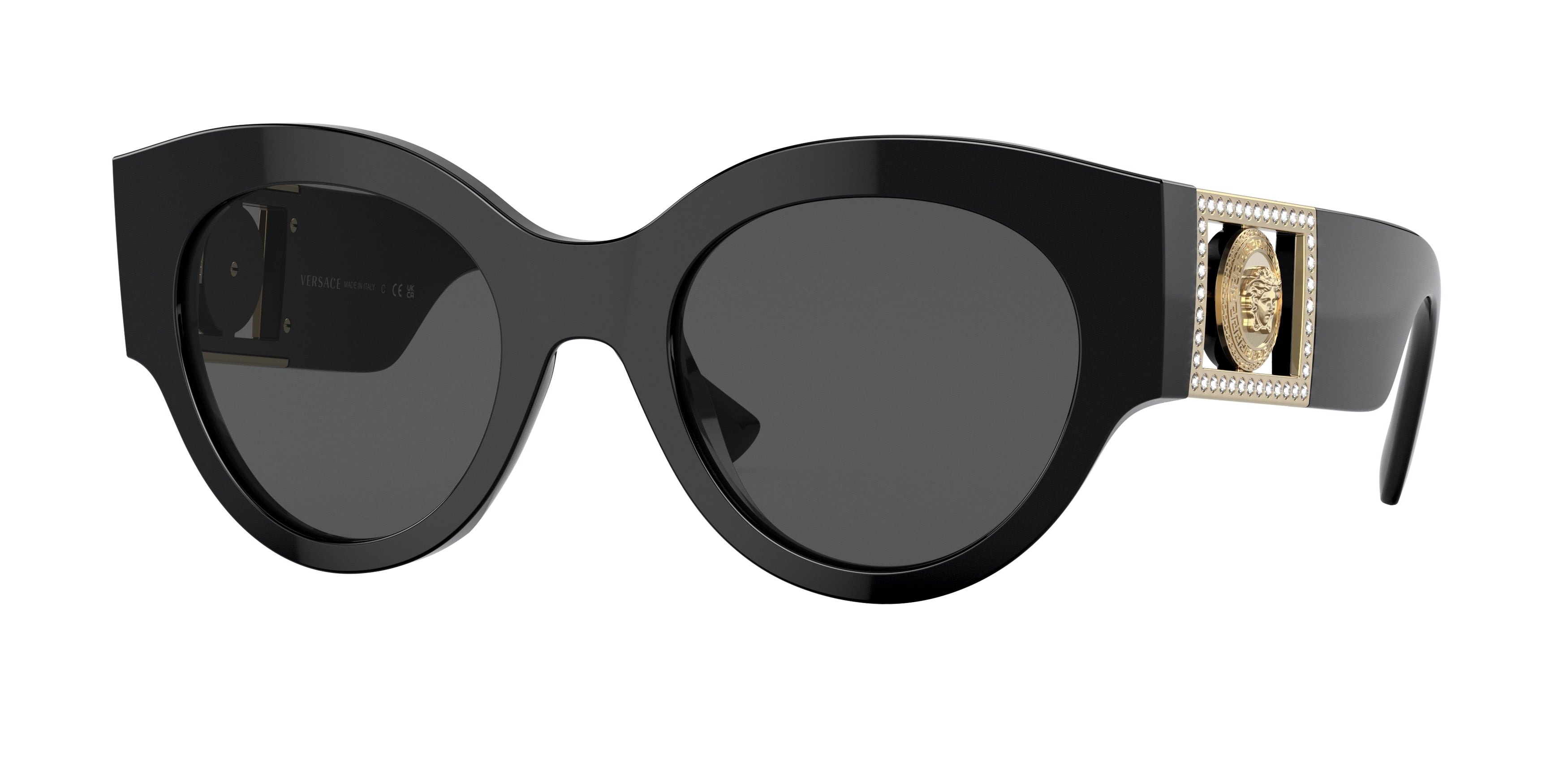 Versace VE4438BF Round Sunglasses GB1/87-Black 52-145-22 - Color Map Black