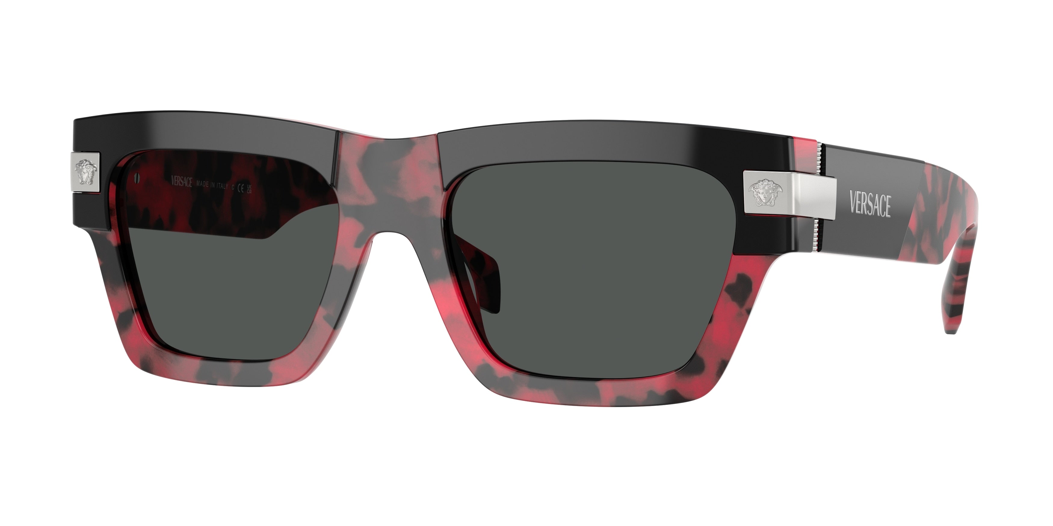 Versace VE4464F Rectangle Sunglasses 545787-Top Black/Red Havana 55-145-20 - Color Map Black