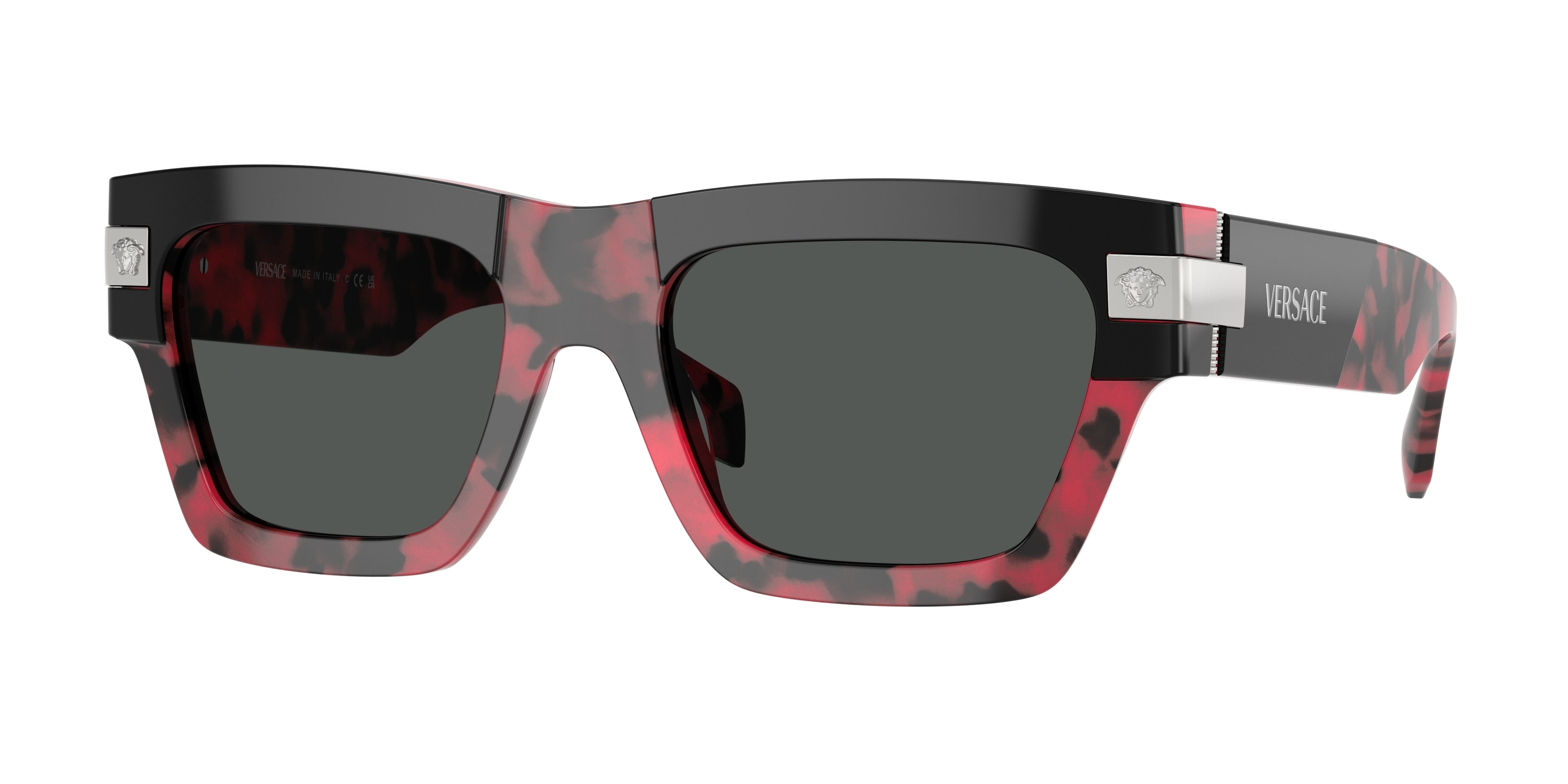 Versace VE4464 Rectangle Sunglasses 545787-Top Black/Red Havana 52-145-20 - Color Map Black