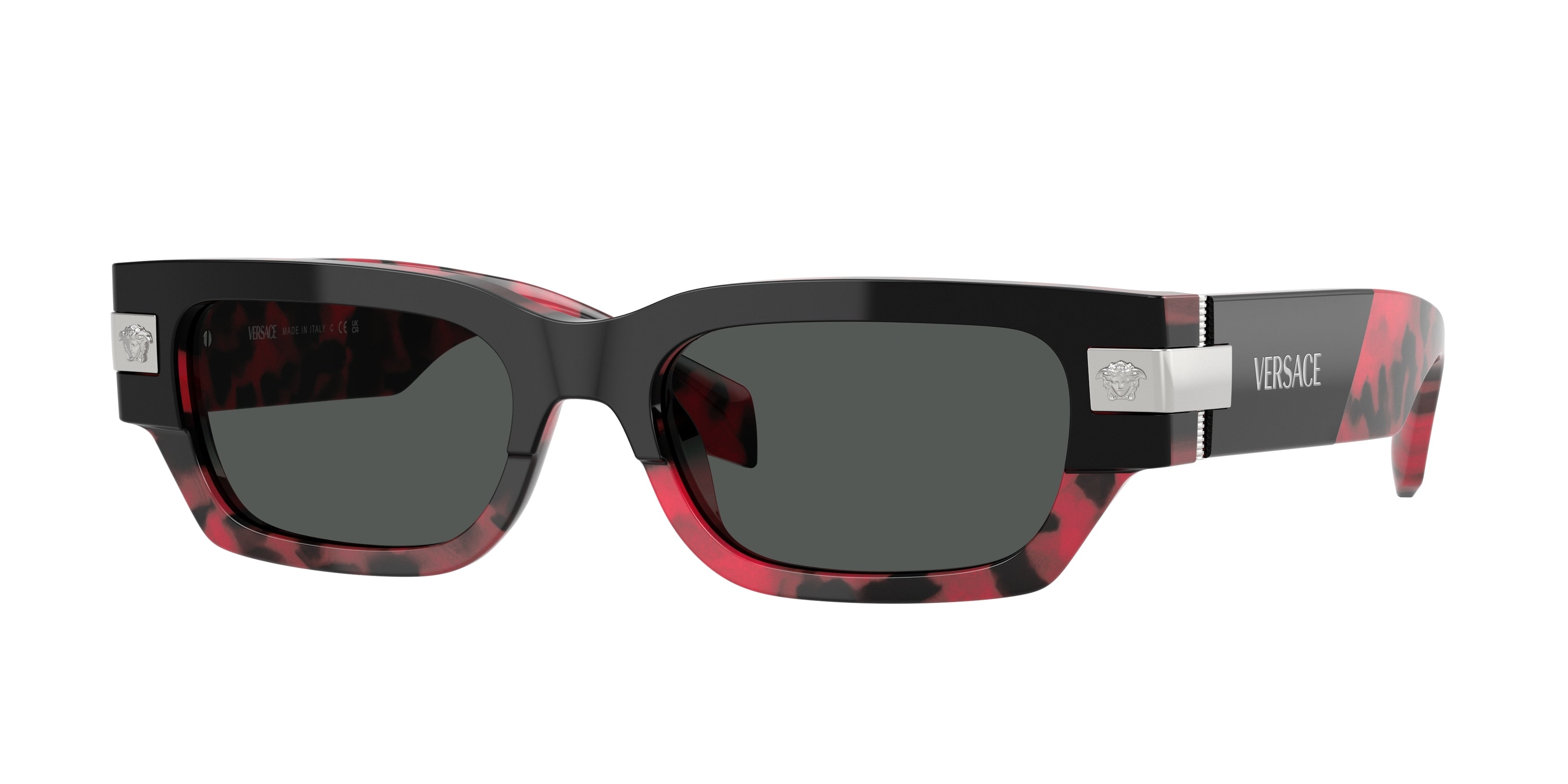 Versace VE4465 Rectangle Sunglasses 545787-Top Black/Red Havana 53-145-18 - Color Map Black