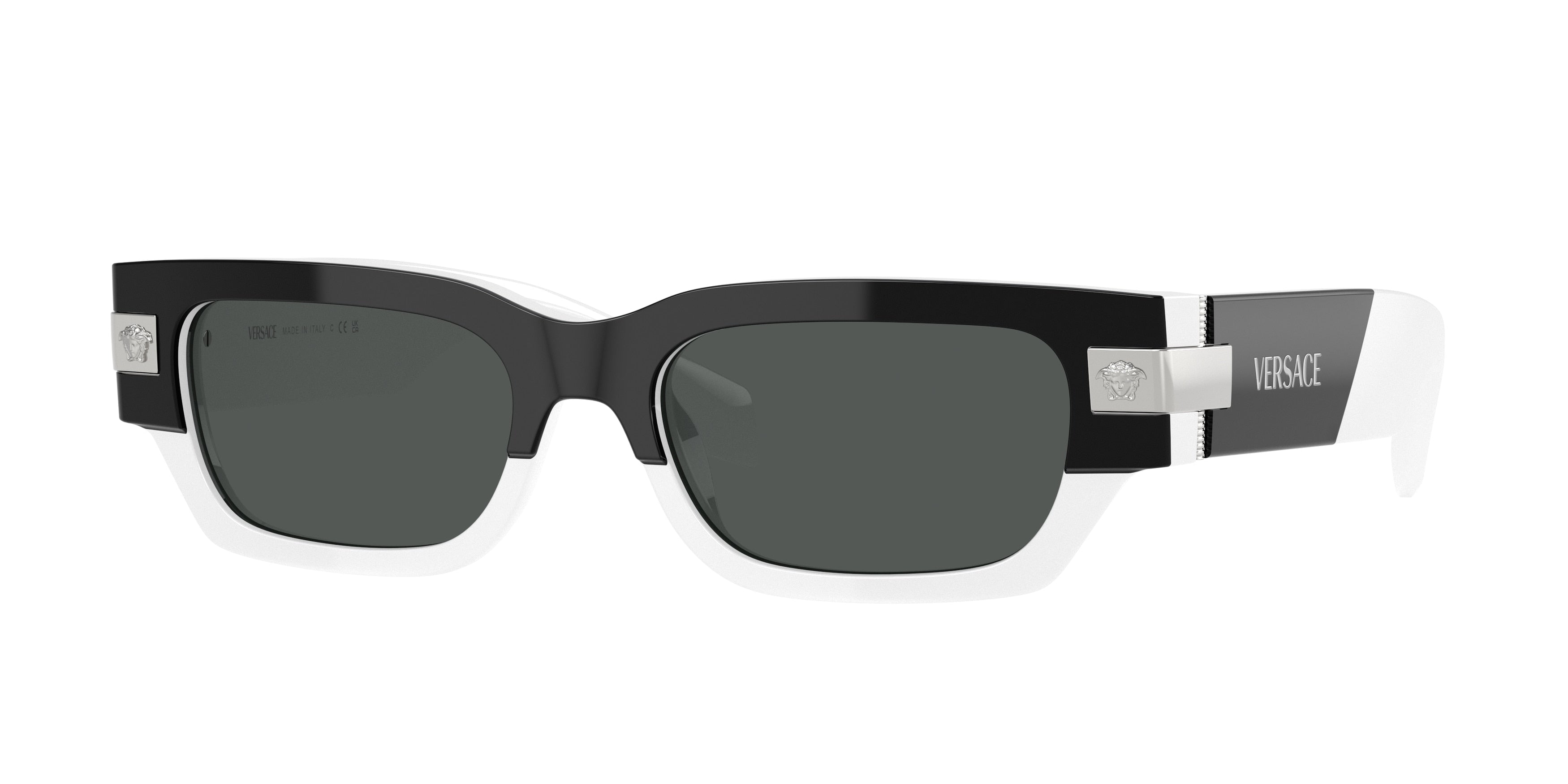 Versace VE4465 Rectangle Sunglasses 545987-Top Black/White 53-145-18 - Color Map Black