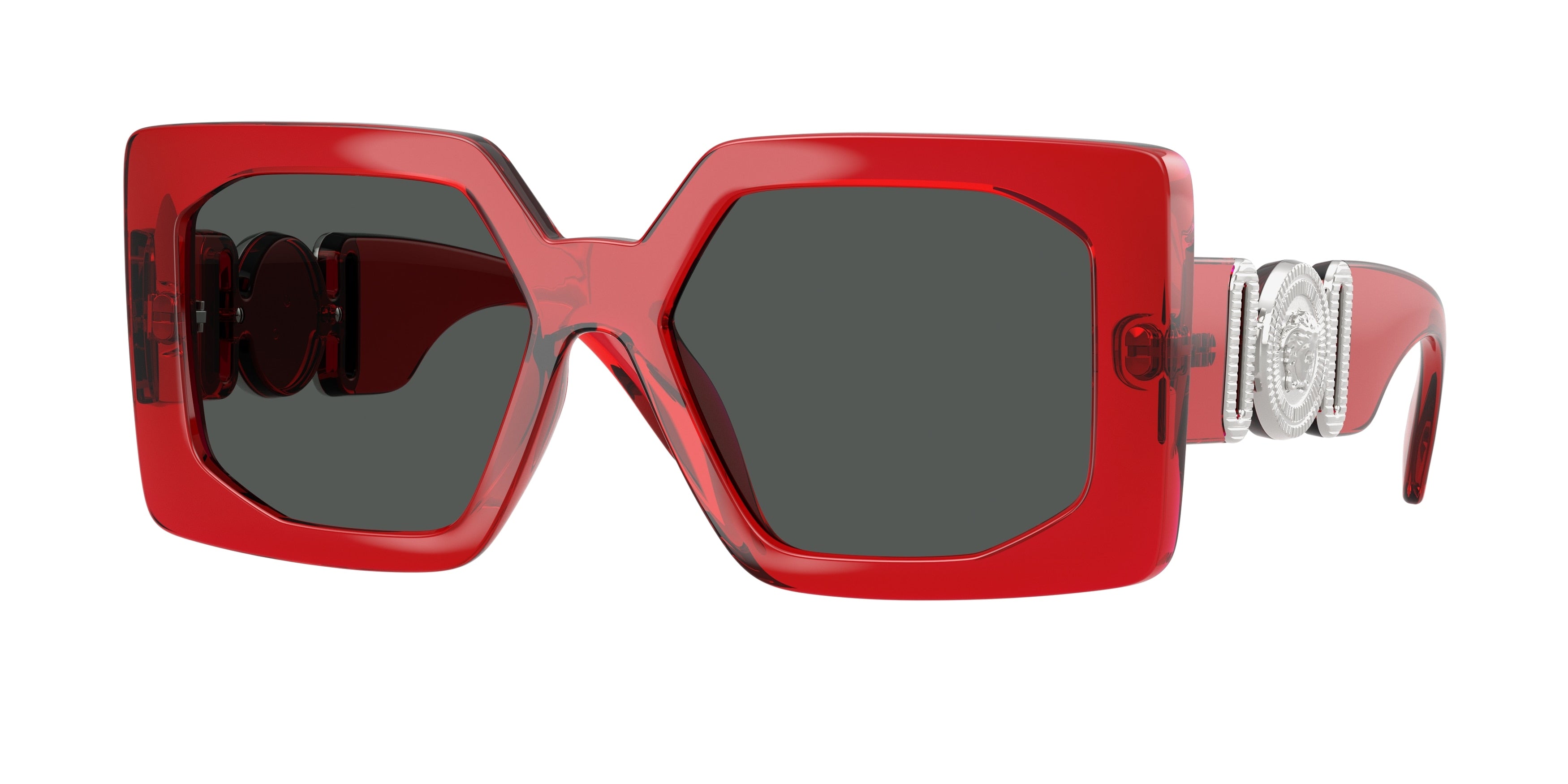 Versace VE4478U Square Sunglasses 550087-Red Transparent 55-140-17 - Color Map Red