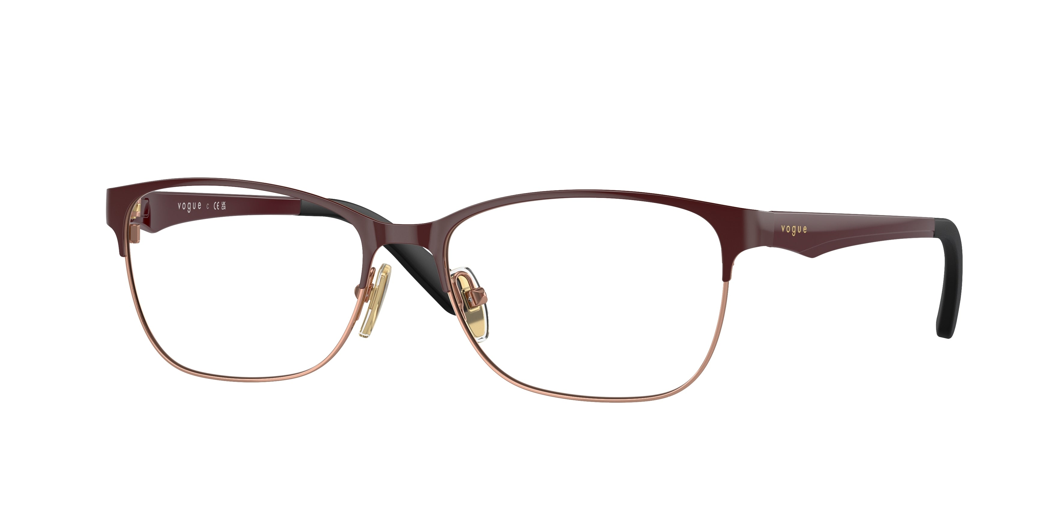 Vogue VO3940 Square Eyeglasses 5170-Top Bordeaux/Rose Gold 54-140-16 - Color Map Red
