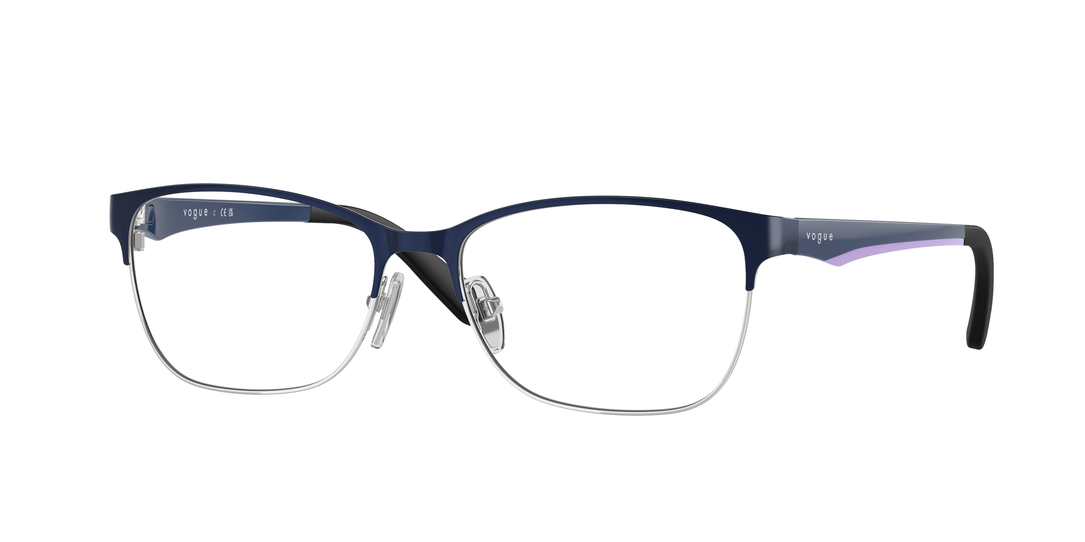 Vogue VO3940 Square Eyeglasses 964S-Top Brushed Blue/Silver 52-140-16 - Color Map Blue