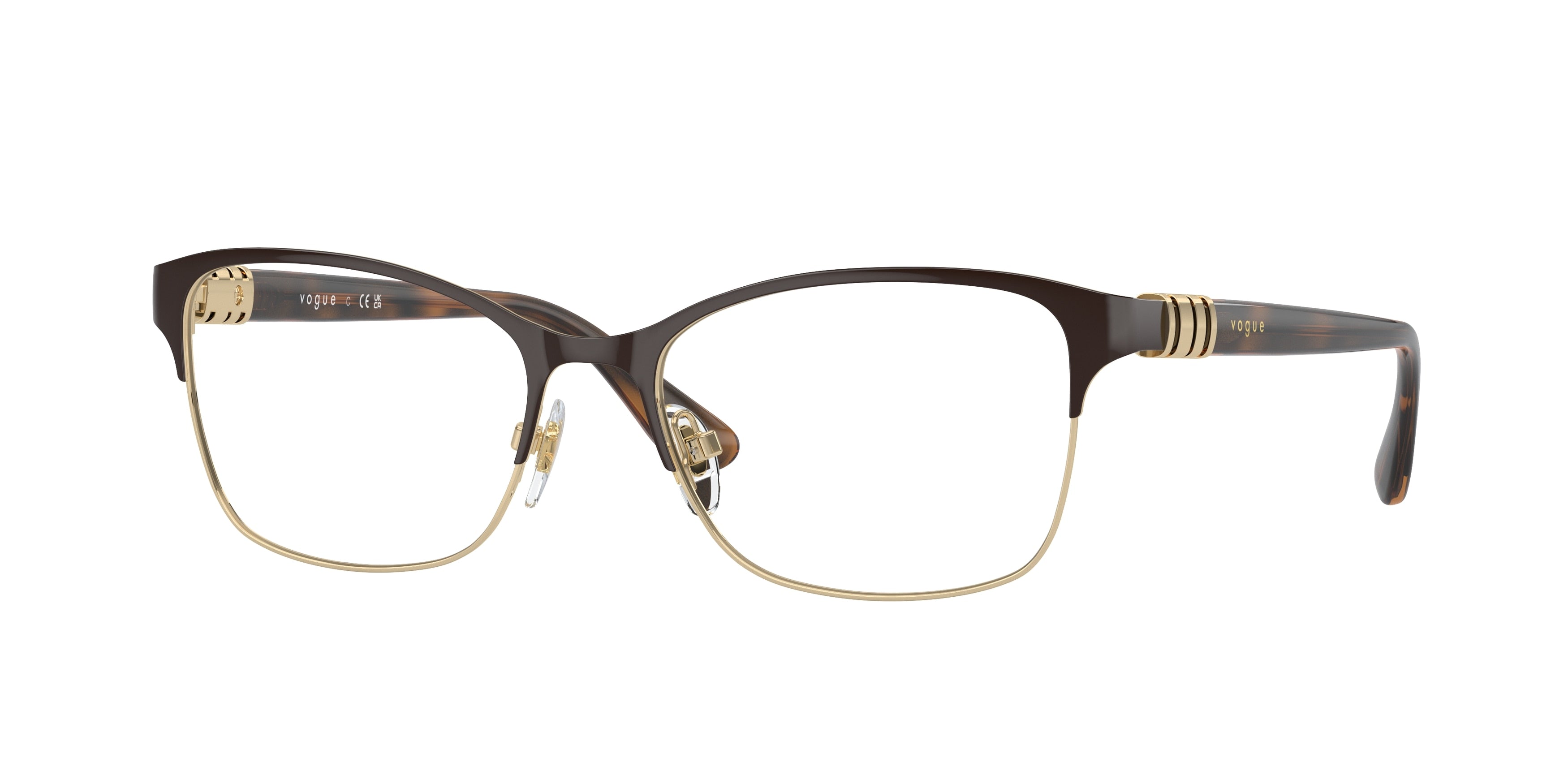 Vogue VO4050 Rectangle Eyeglasses 997-Top Brown/Pale Gold 53-140-17 - Color Map Brown
