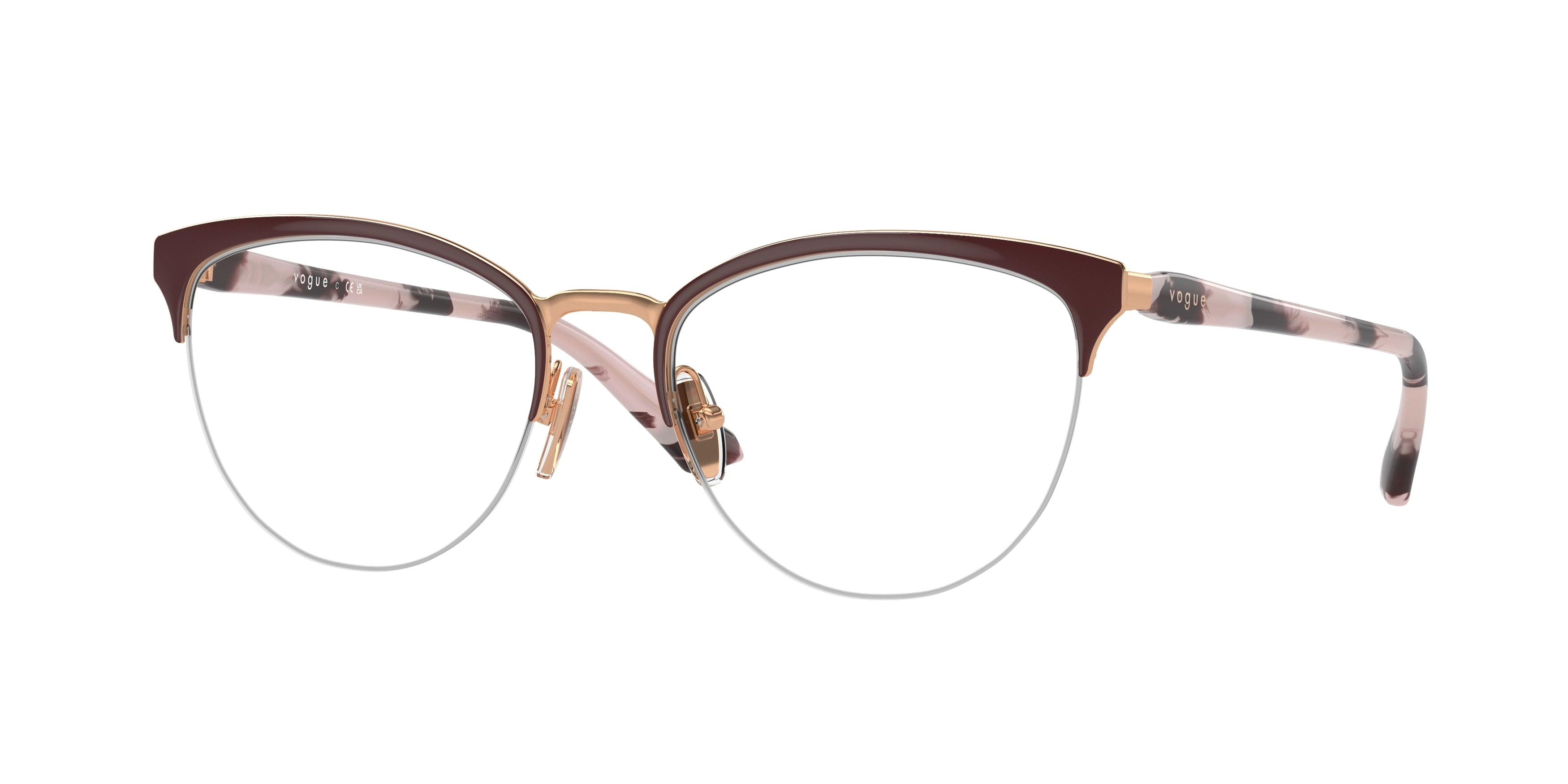 Vogue VO4304 Oval Eyeglasses 5170-Top Bordeaux/Rose Gold 53-140-18 - Color Map Red