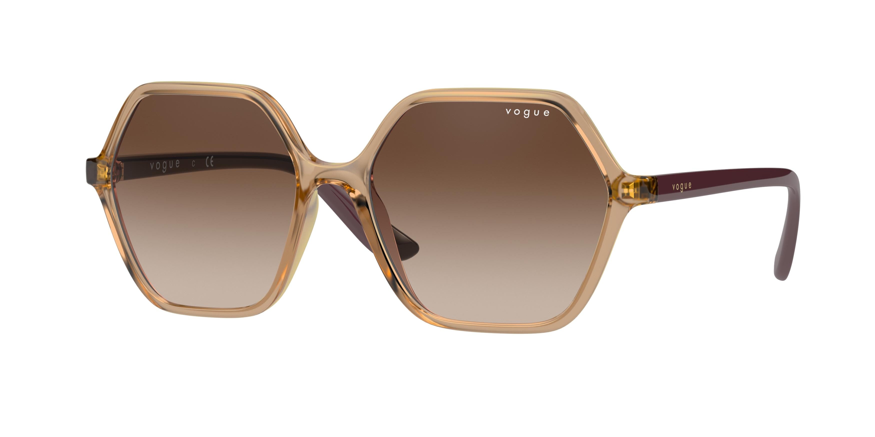 Vogue VO5361S Rectangle Sunglasses 282613-Transparent Caramel 55-140-16 - Color Map Brown