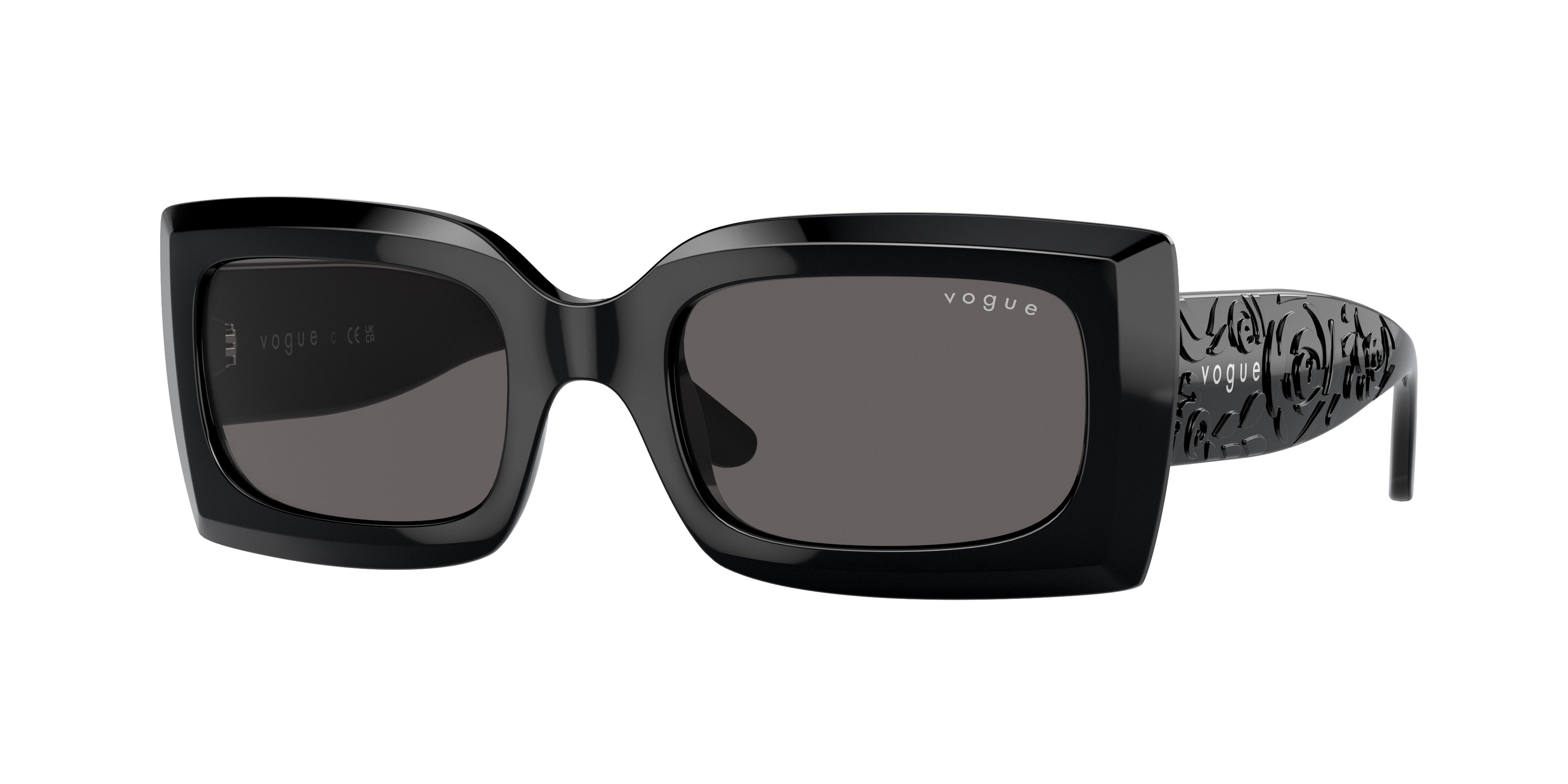 Vogue VO5526S Rectangle Sunglasses W44/87-Black 52-135-21 - Color Map Black