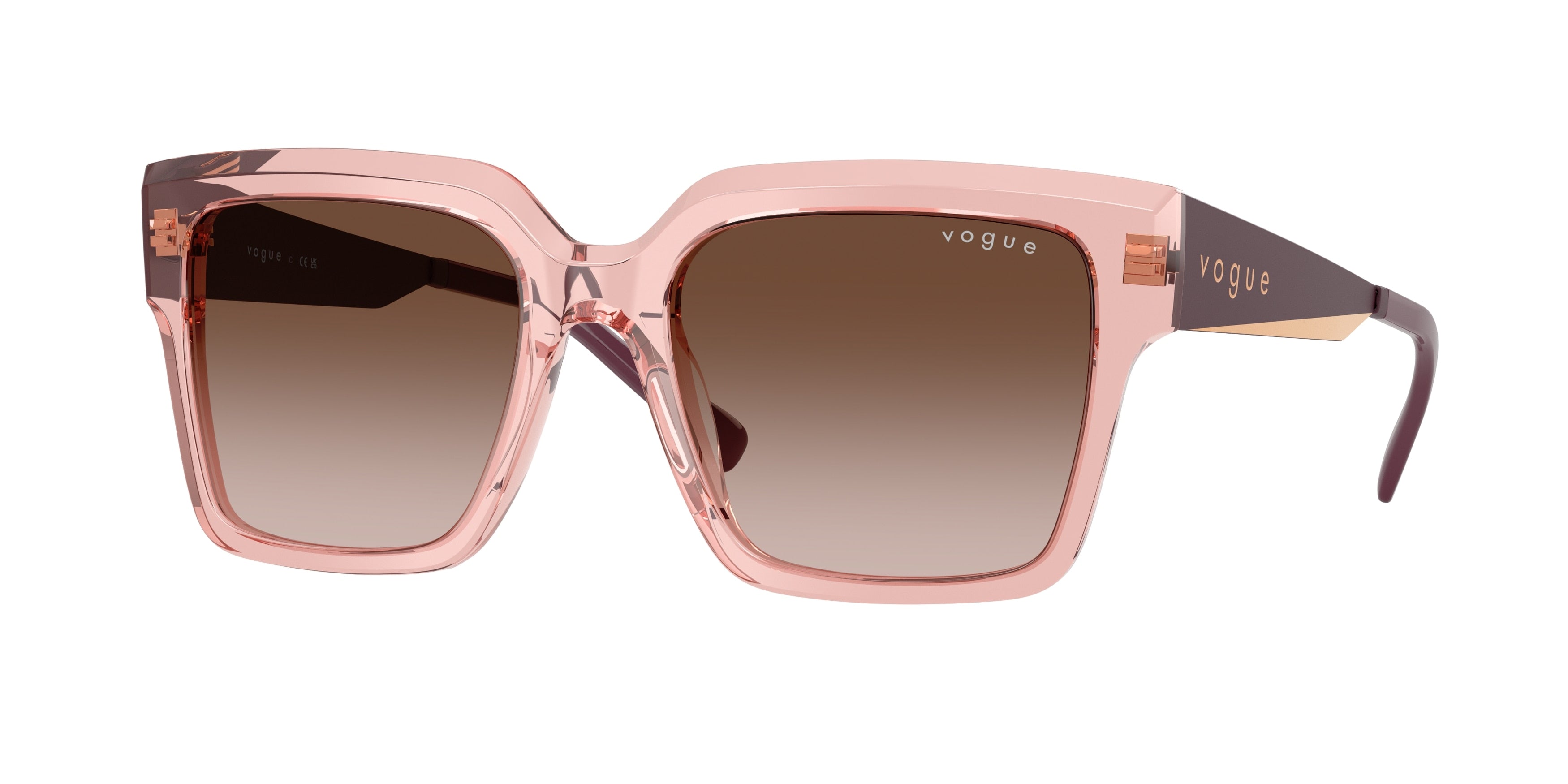 Vogue VO5553S Square Sunglasses 286413-Transparent Dark Pink 54-140-19 - Color Map Pink