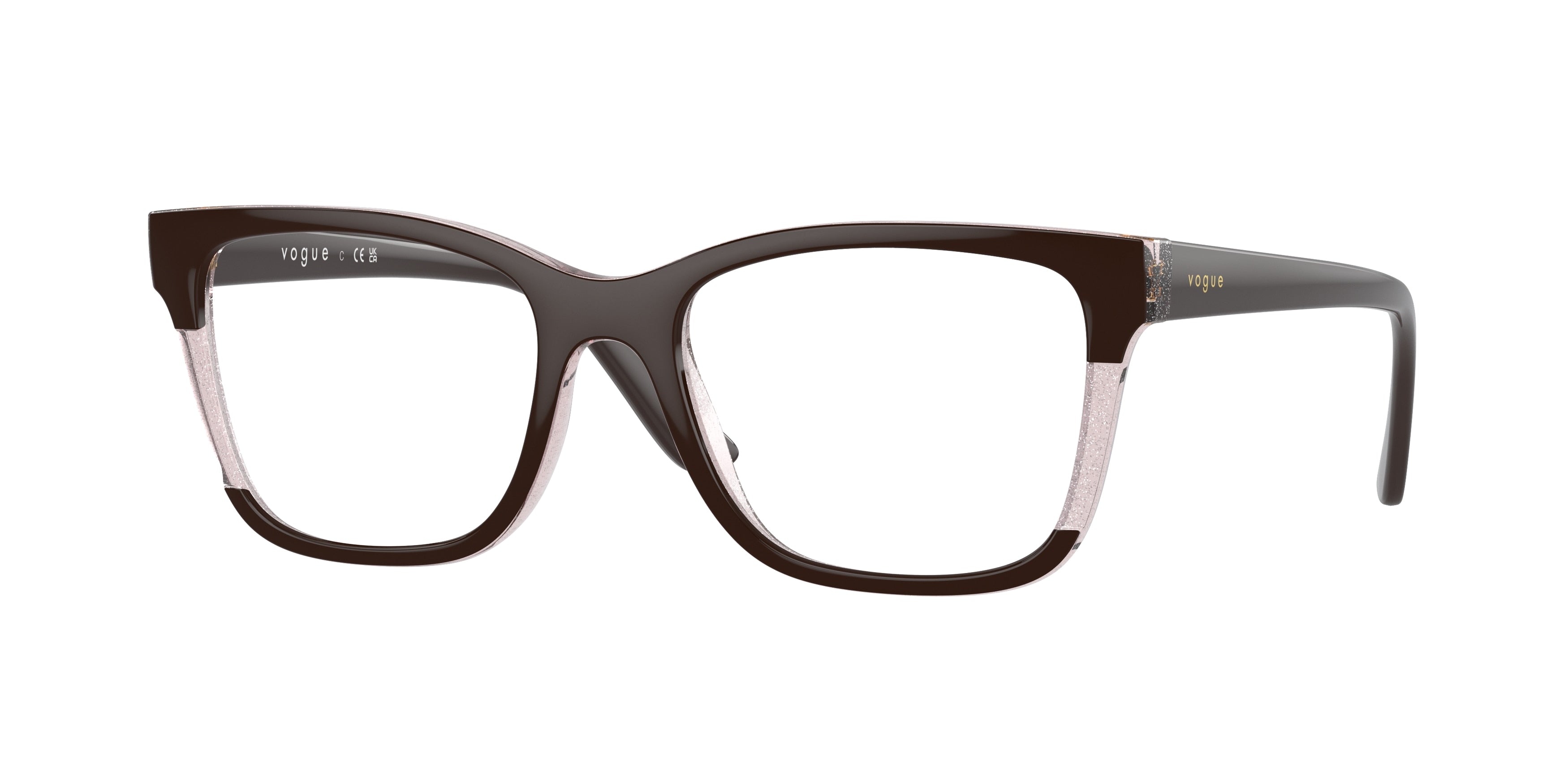 Vogue VO5556 Rectangle Eyeglasses 3136-Brown/Transparent Rose Glitter 51-140-18 - Color Map Brown