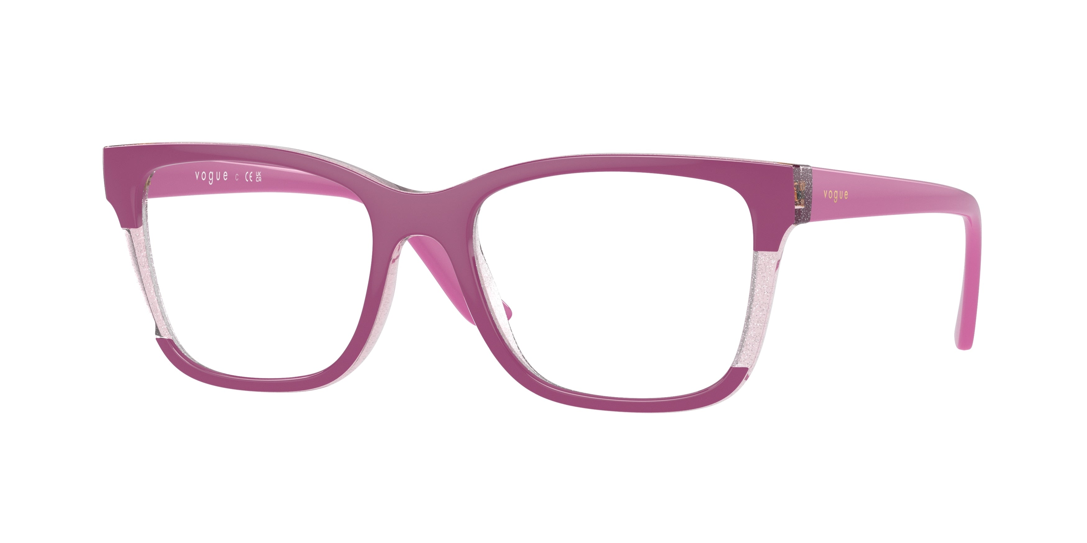 Vogue VO5556 Rectangle Eyeglasses 3142-Fuchsia/Transparent Pink Glitter 51-140-18 - Color Map Pink
