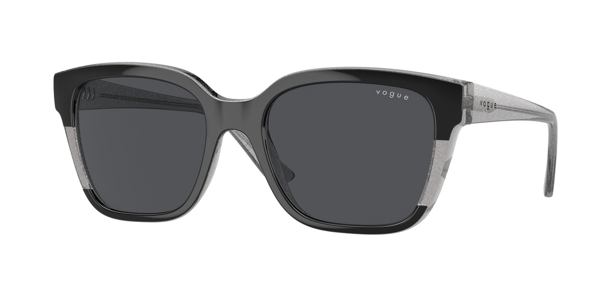 Vogue VO5558S Square Sunglasses 313387-Black/Transparent Grey Glitter 55-140-19 - Color Map Black