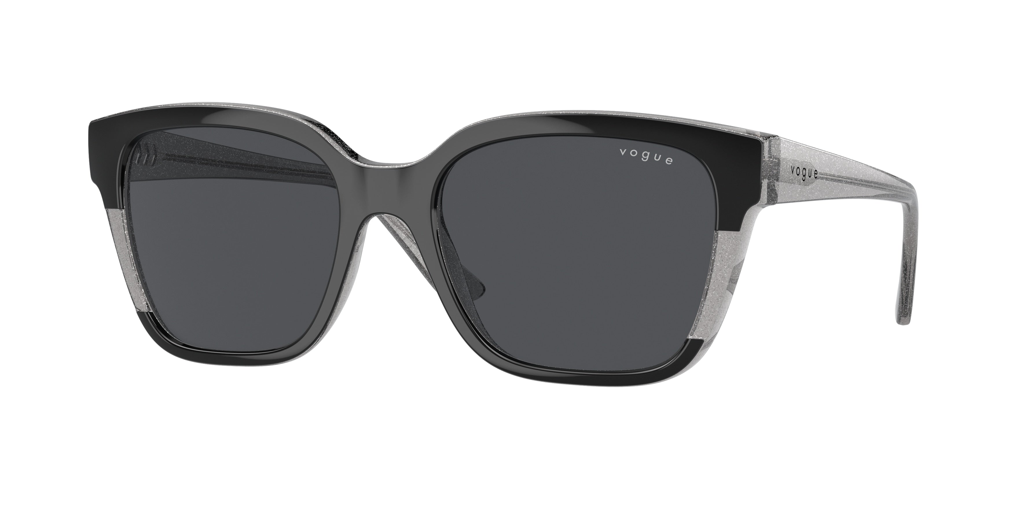 Vogue VO5558S Square Sunglasses 313387-Black/Transparent Grey Glitter 55-140-19 - Color Map Black